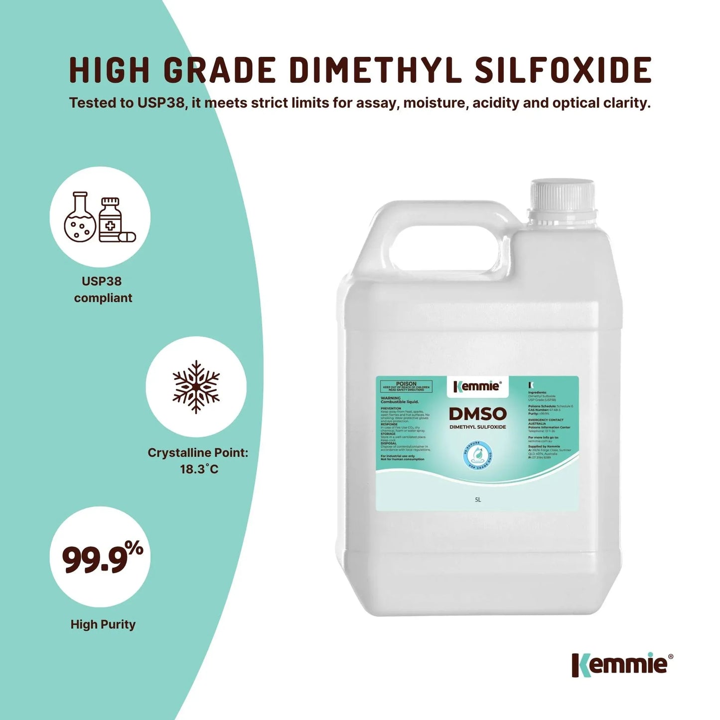 DMSO Liquid 5L 99.9% Pure Pharmaceutical Dimethyl Sulfoxide Grade Solvent Bulk