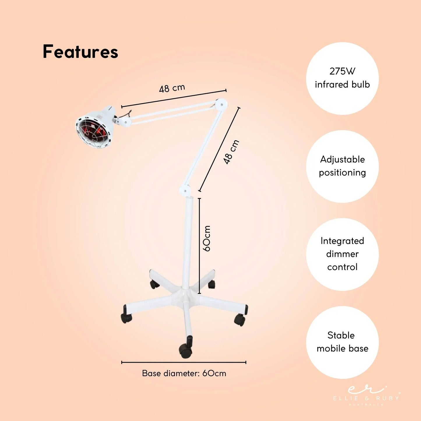 Infrared Heat Floor Lamp 275W Mobile Dimmable Salon Home Thermotherapy Treatment