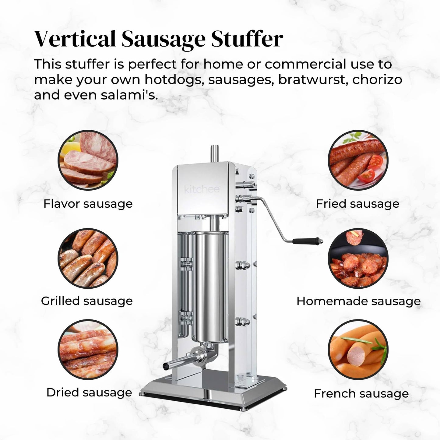 Manual Vertical Sausage Filler 3L - Stainless Stuffer Meat Press Machine