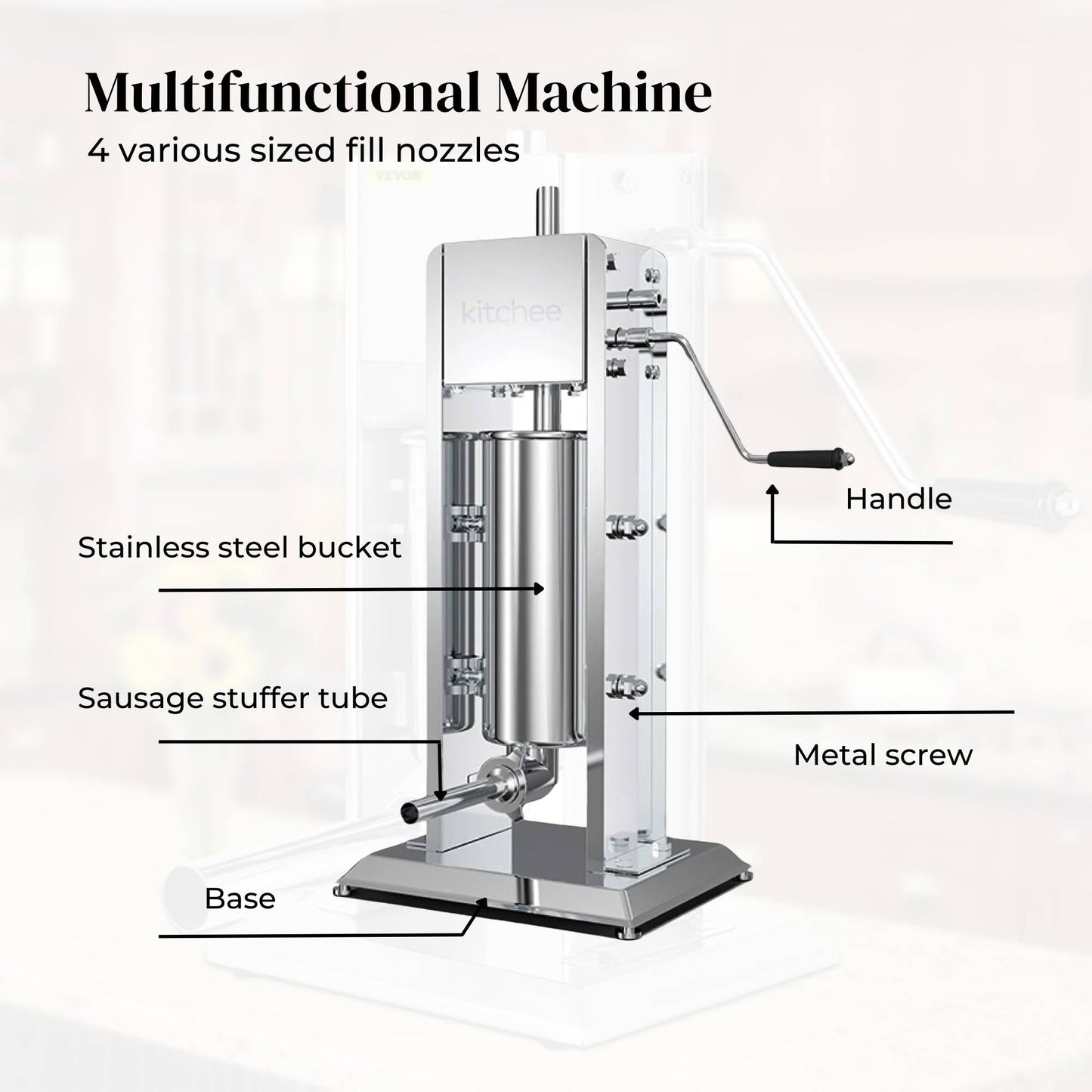 Manual Vertical Sausage Filler 3L - Stainless Stuffer Meat Press Machine