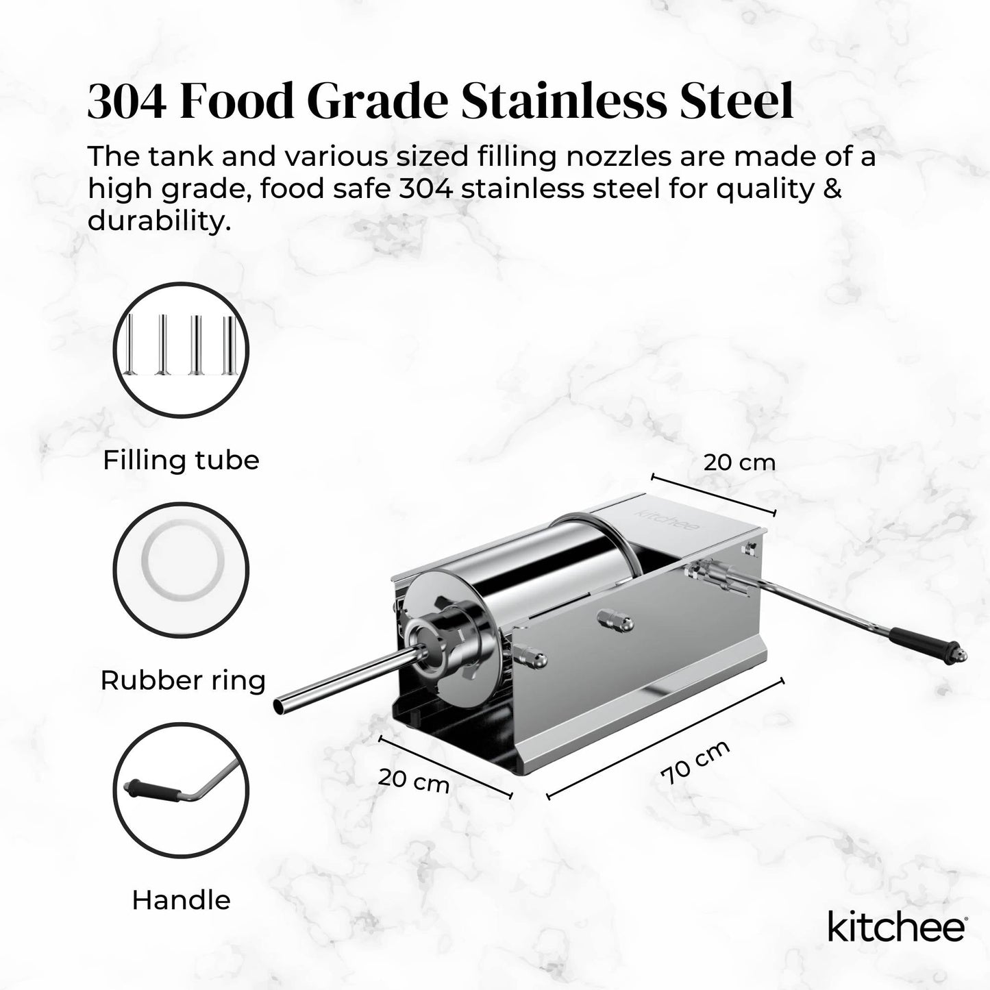 Manual Horizontal Sausage Filler 7L - Stainless Stuffer Meat Press Machine