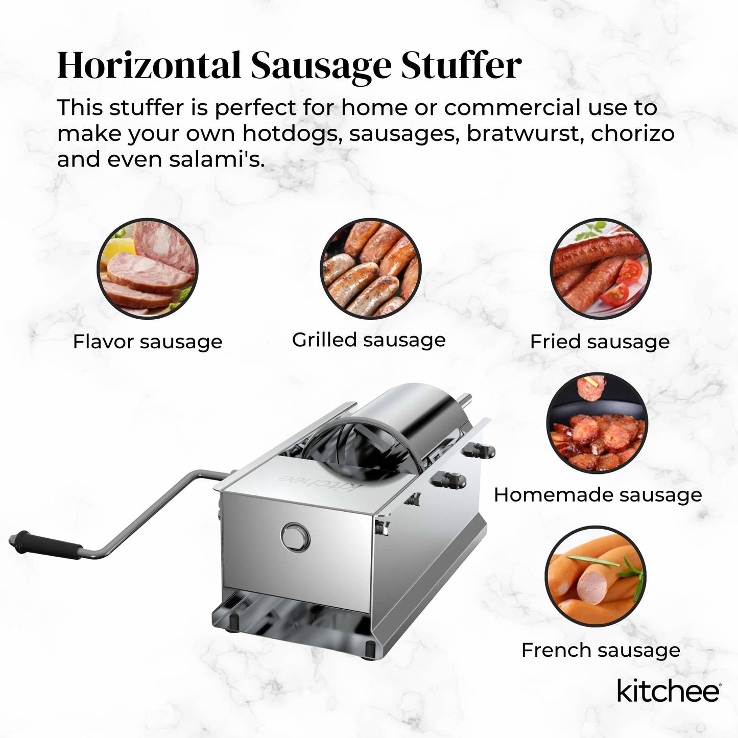 Manual Horizontal Sausage Filler 7L - Stainless Stuffer Meat Press Machine