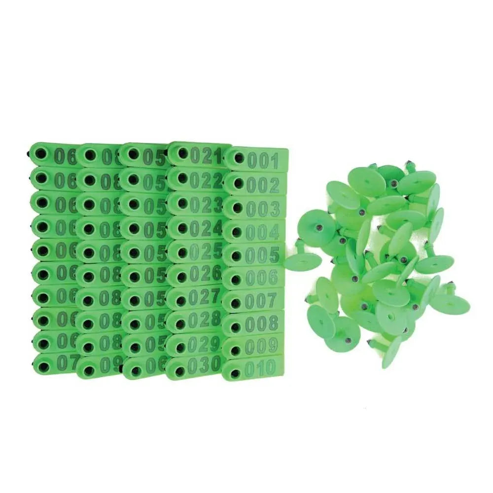 Cattle Ear Tags Set 1-100 5x2cm Mini Green Cow Sheep Pig Livestock Label