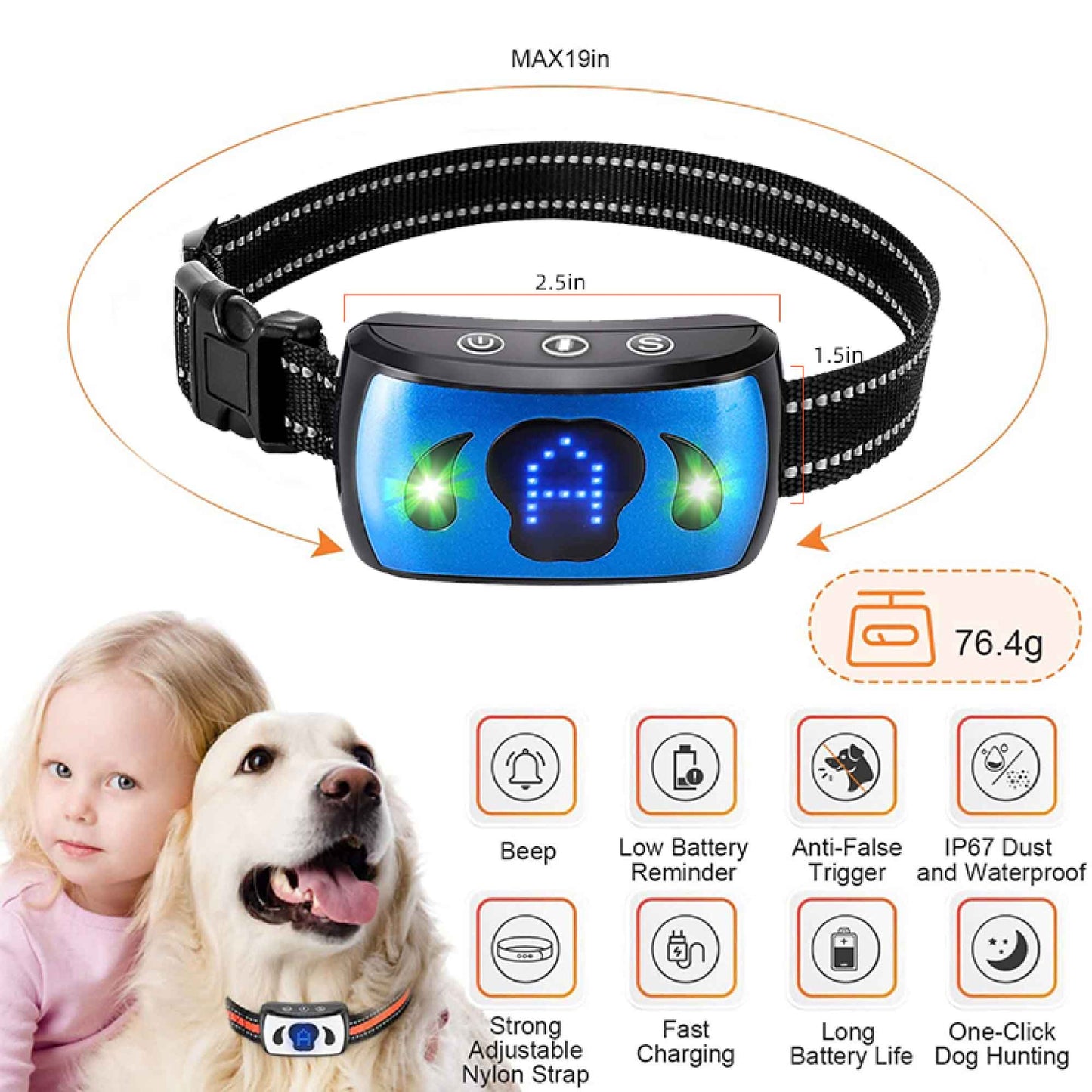 Dog Bark Collar Vibration Magnetic Charging Waterproof Smart Barking Detection