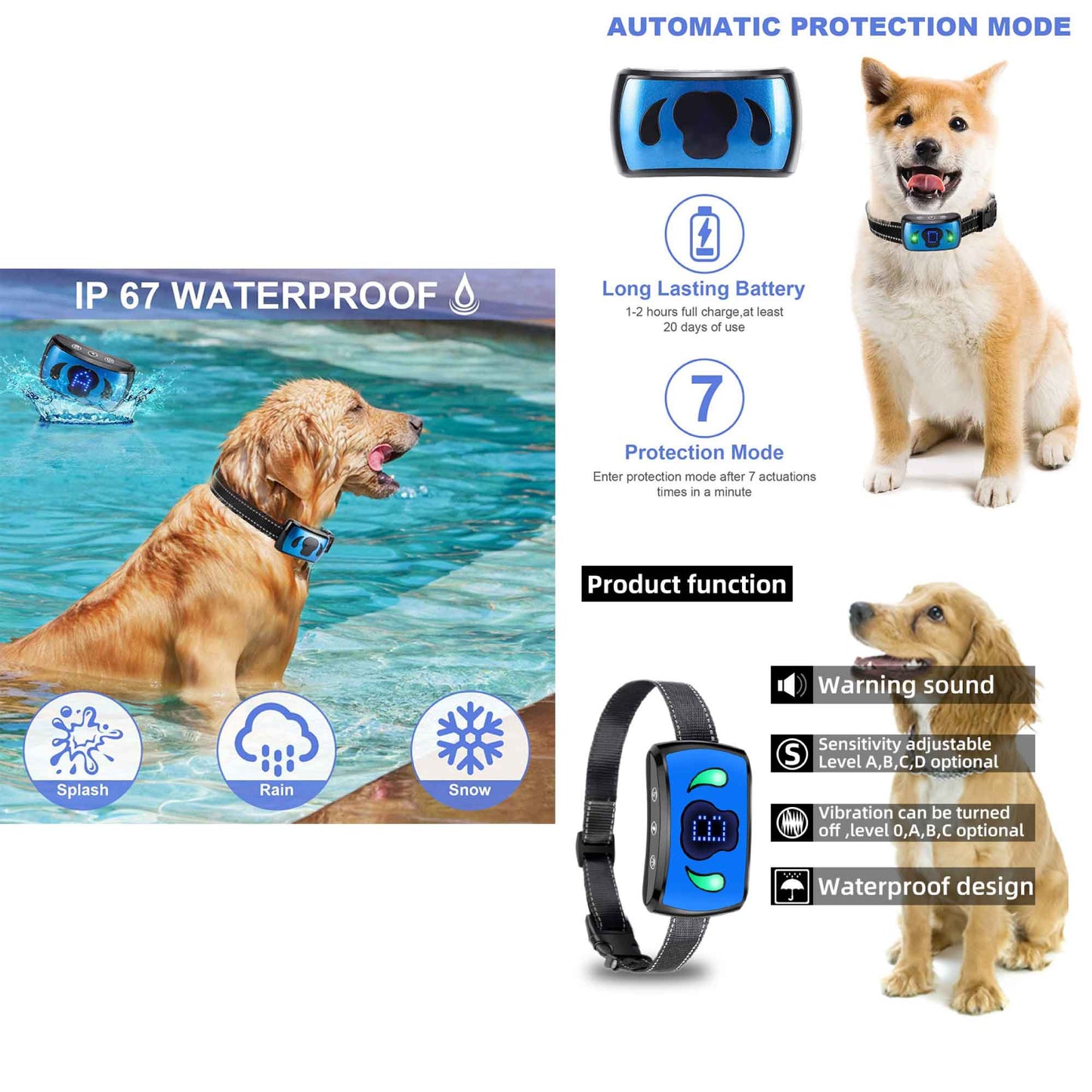 Dog Bark Collar Vibration Magnetic Charging Waterproof Smart Barking Detection