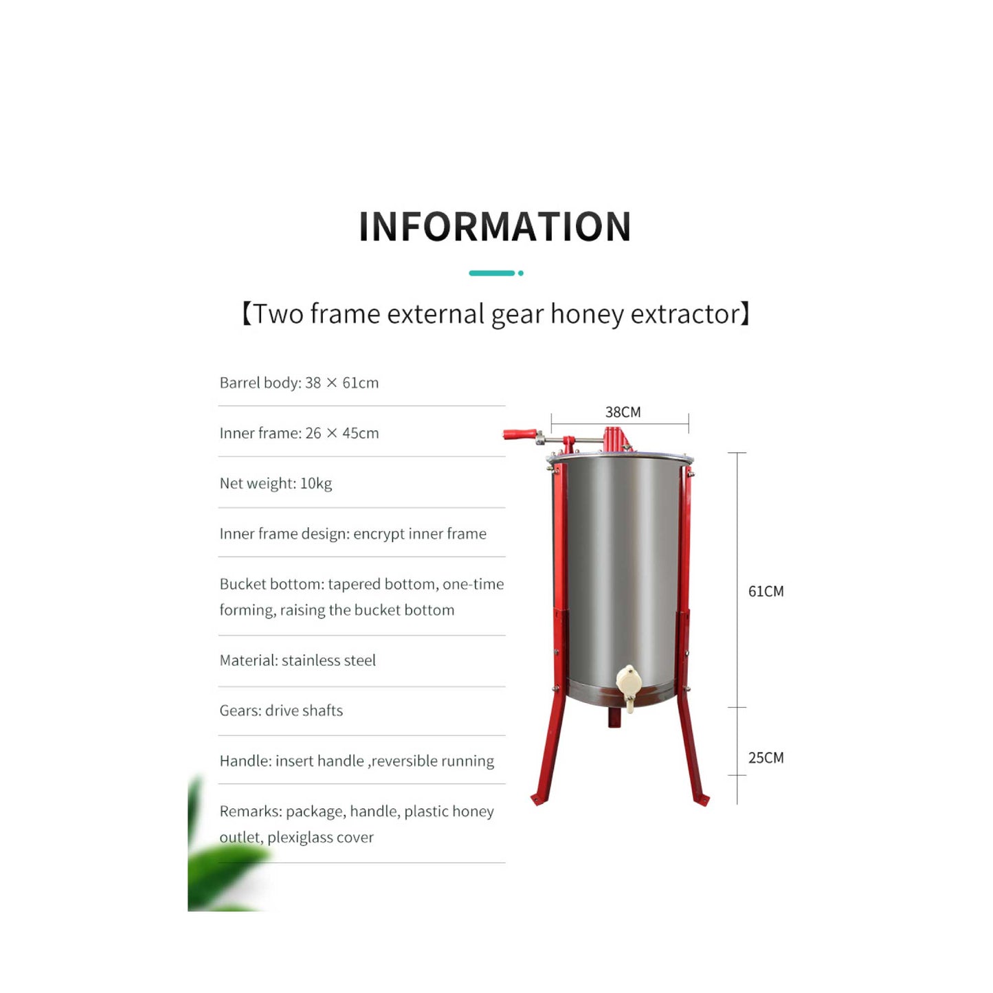 Honey Extractor 2-Frame Stainless Manual Crank for Beekeeping Bee Hive