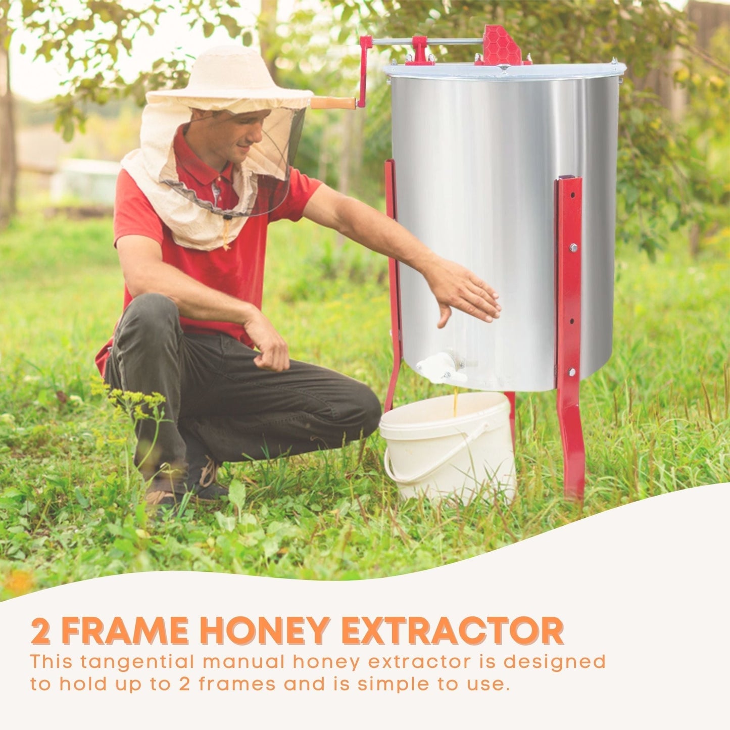 Honey Extractor 2-Frame Stainless Manual Crank for Beekeeping Bee Hive