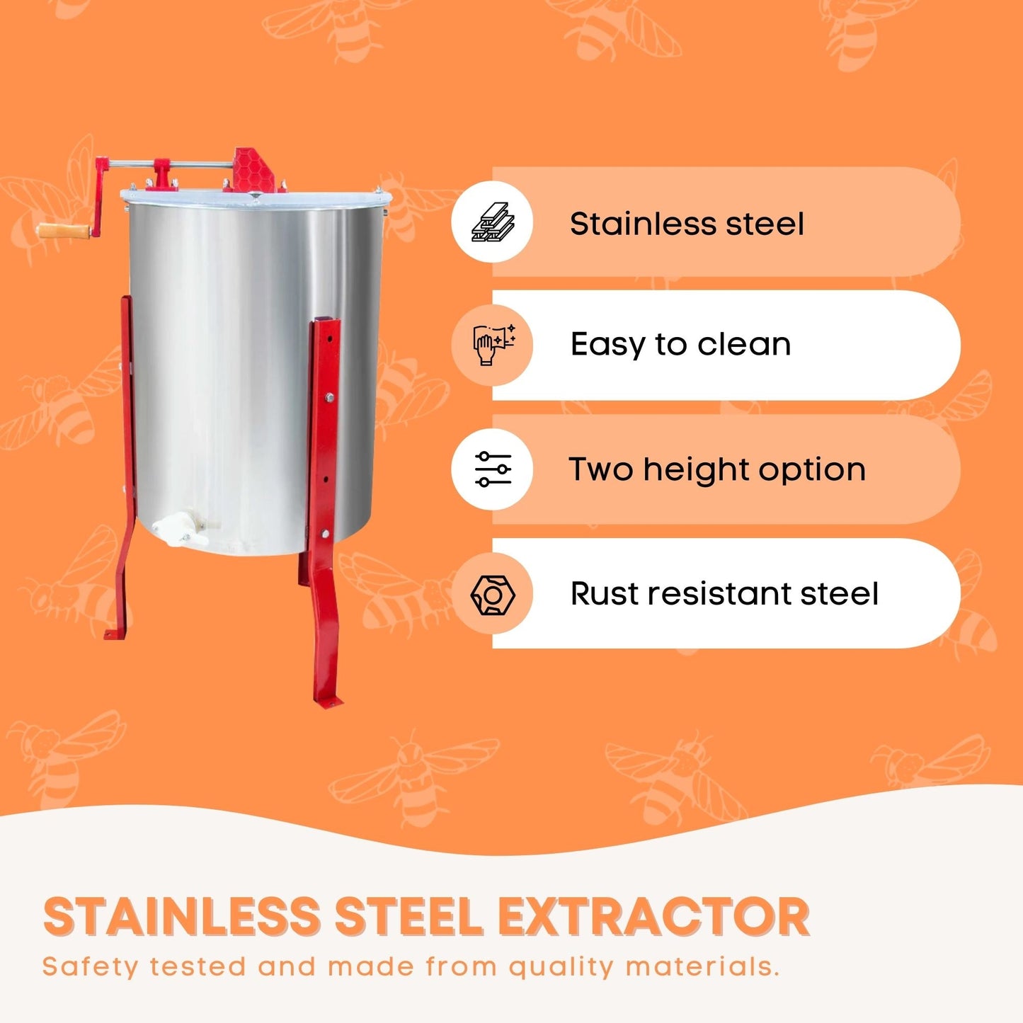 Honey Extractor 2-Frame Stainless Manual Crank for Beekeeping Bee Hive