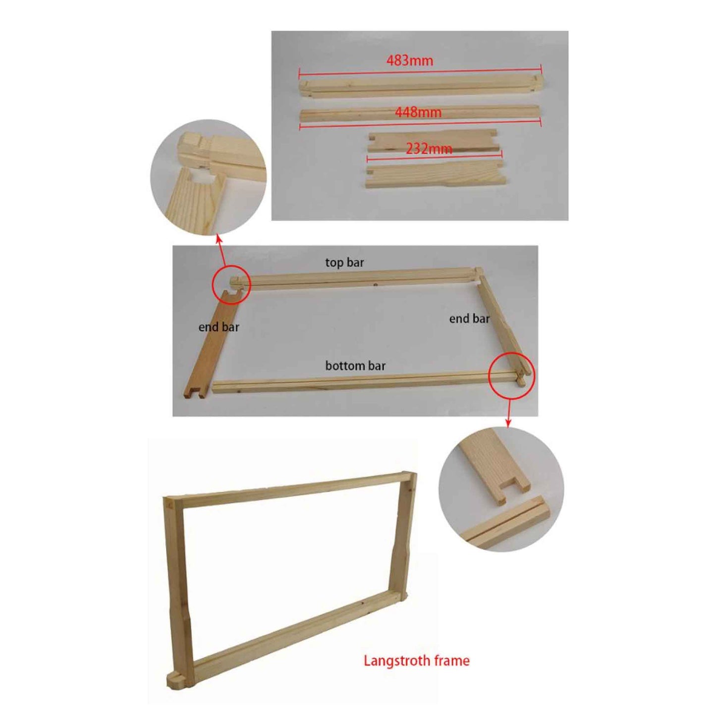 Beekeeping Hive Frame 10PCS - Wood Frames Plastic Foundations Unassembled Deep Brood