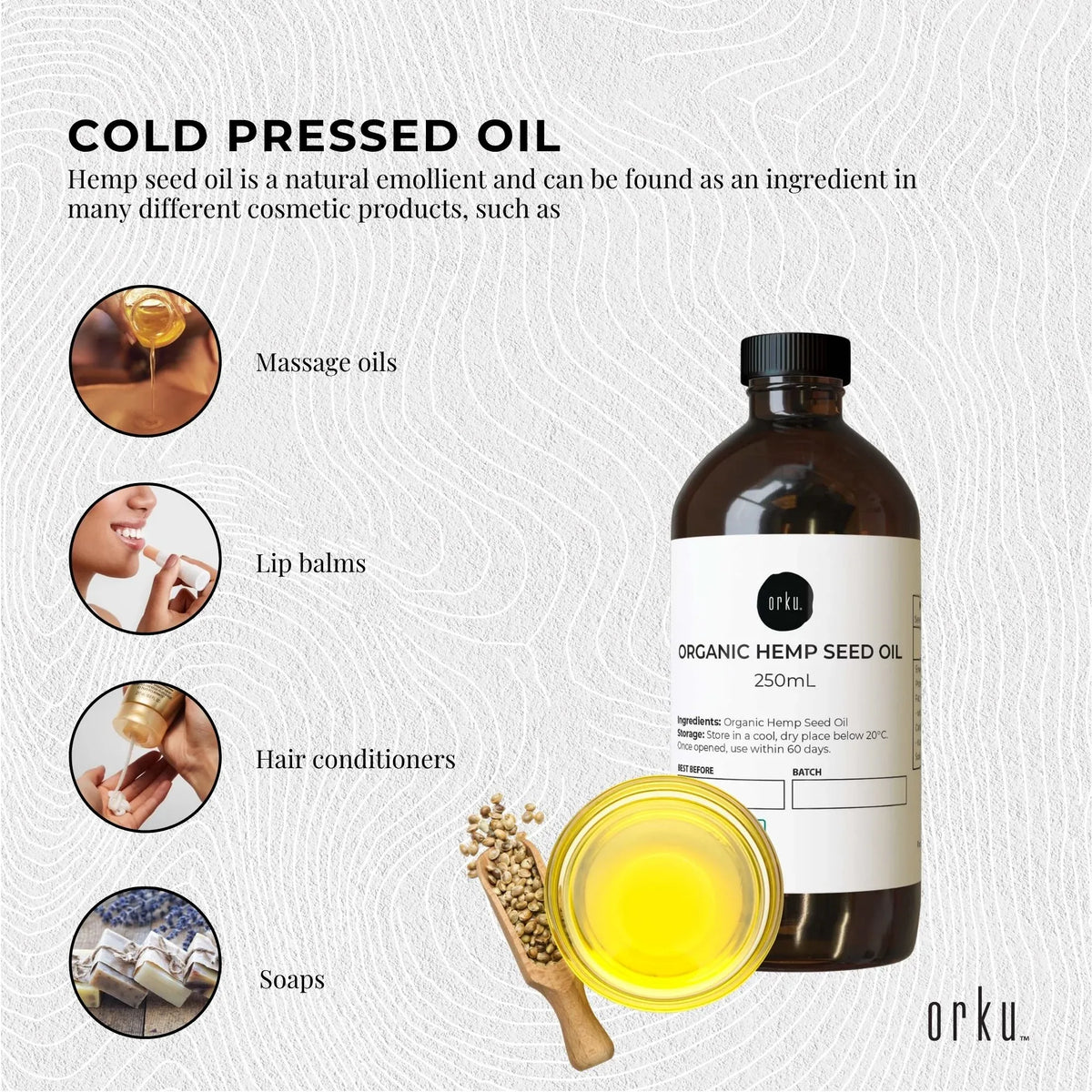 Orku 250ml Organic Hemp Seed Oil - Cold Pressed Food Grade Oils