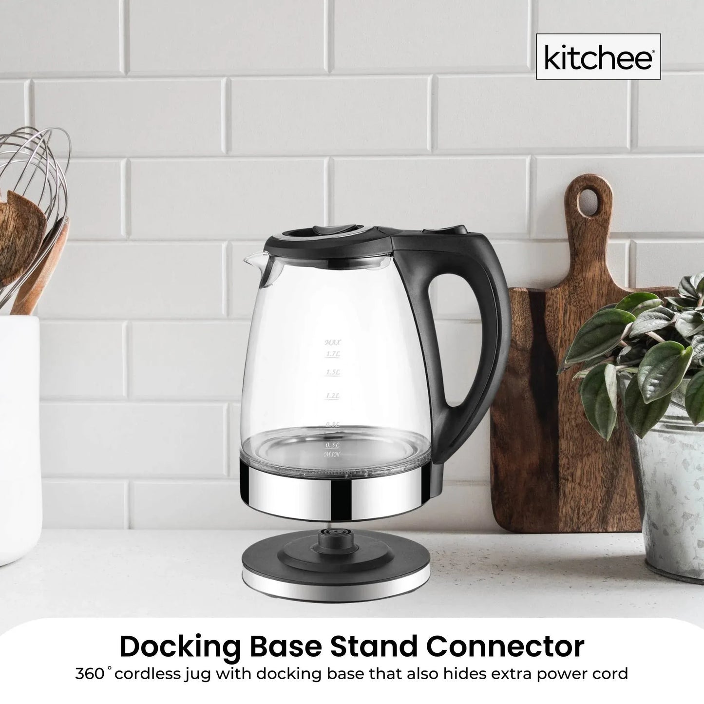 Glass Kettle 1.7L LED Blue Light 360 Automatic Cordless Water Boiling Jug