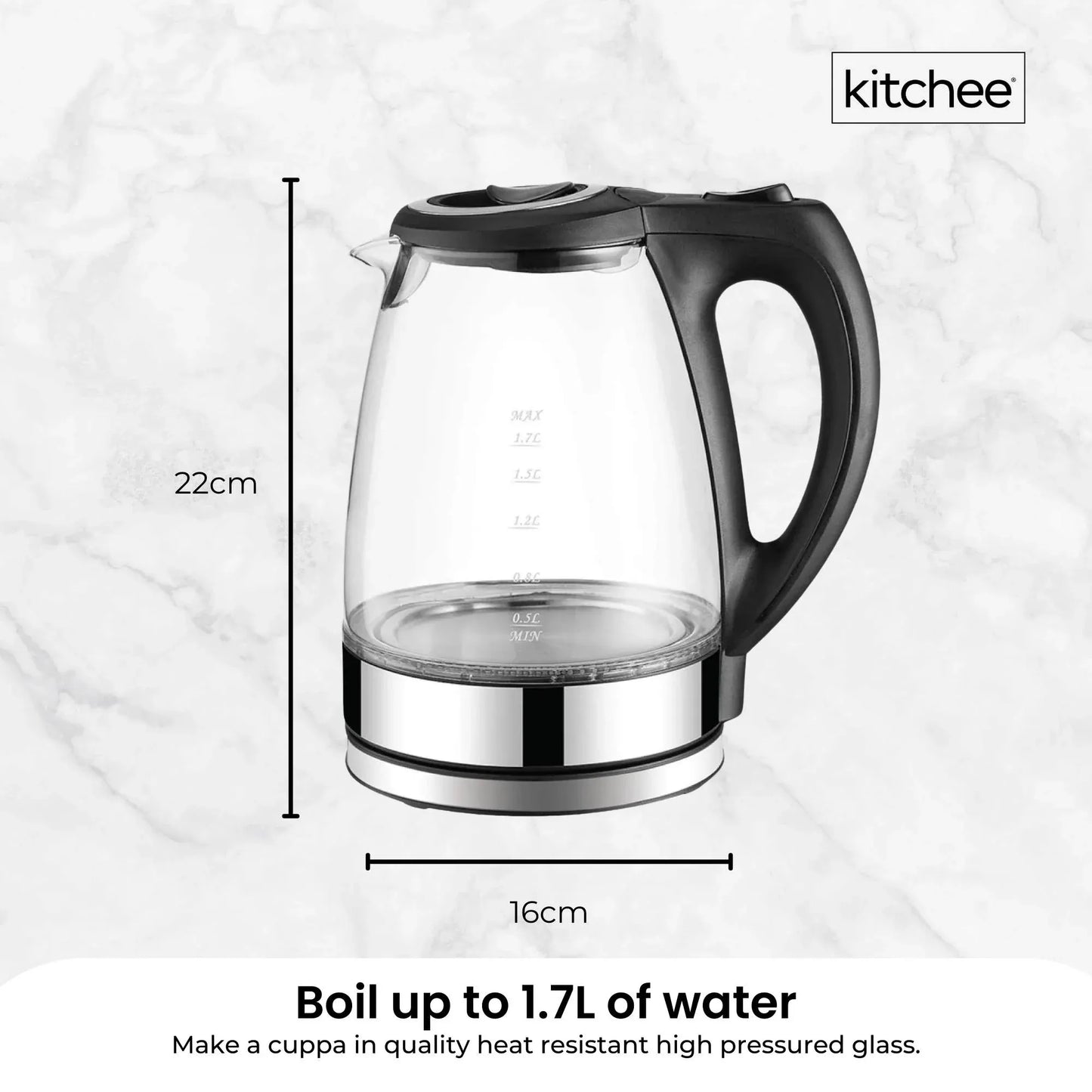Glass Kettle 1.7L LED Blue Light 360 Automatic Cordless Water Boiling Jug