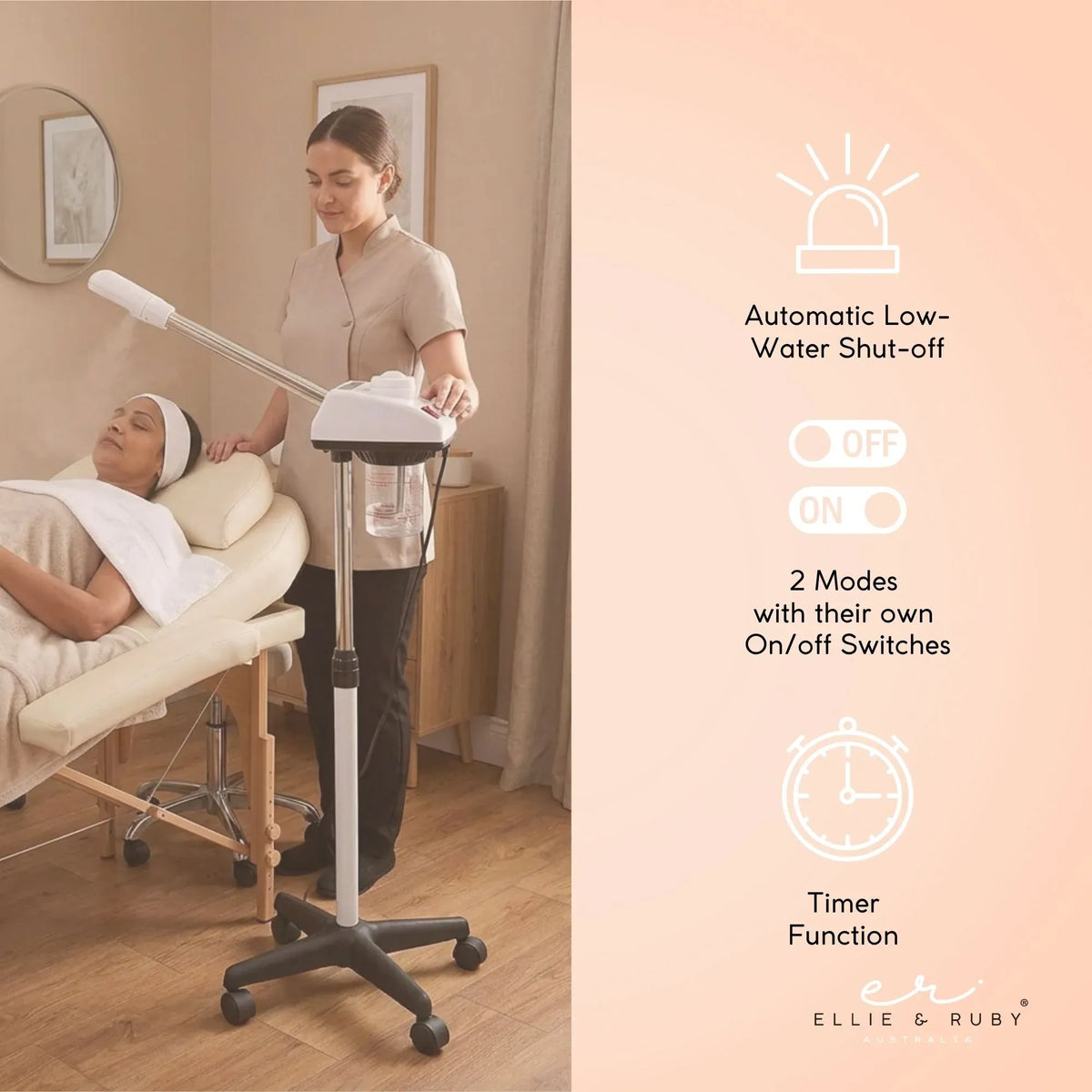 Ellie and Ruby Professional Facial Steamer - Ozone Mode Timer Auto Shut Off