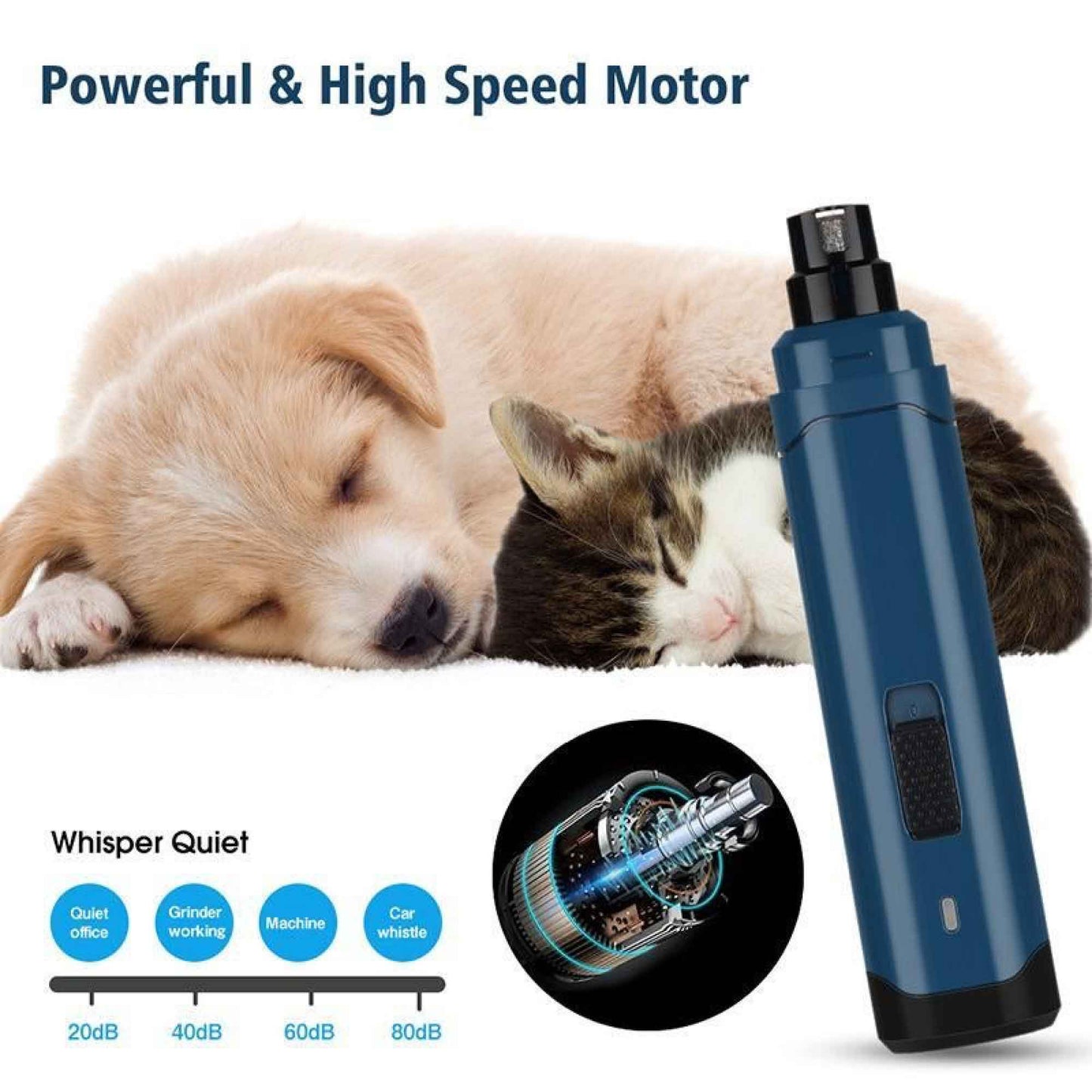 Pet Nail Grinder Dog Cat Trimmer 2-Speed Rechargeable Claw Filer N10