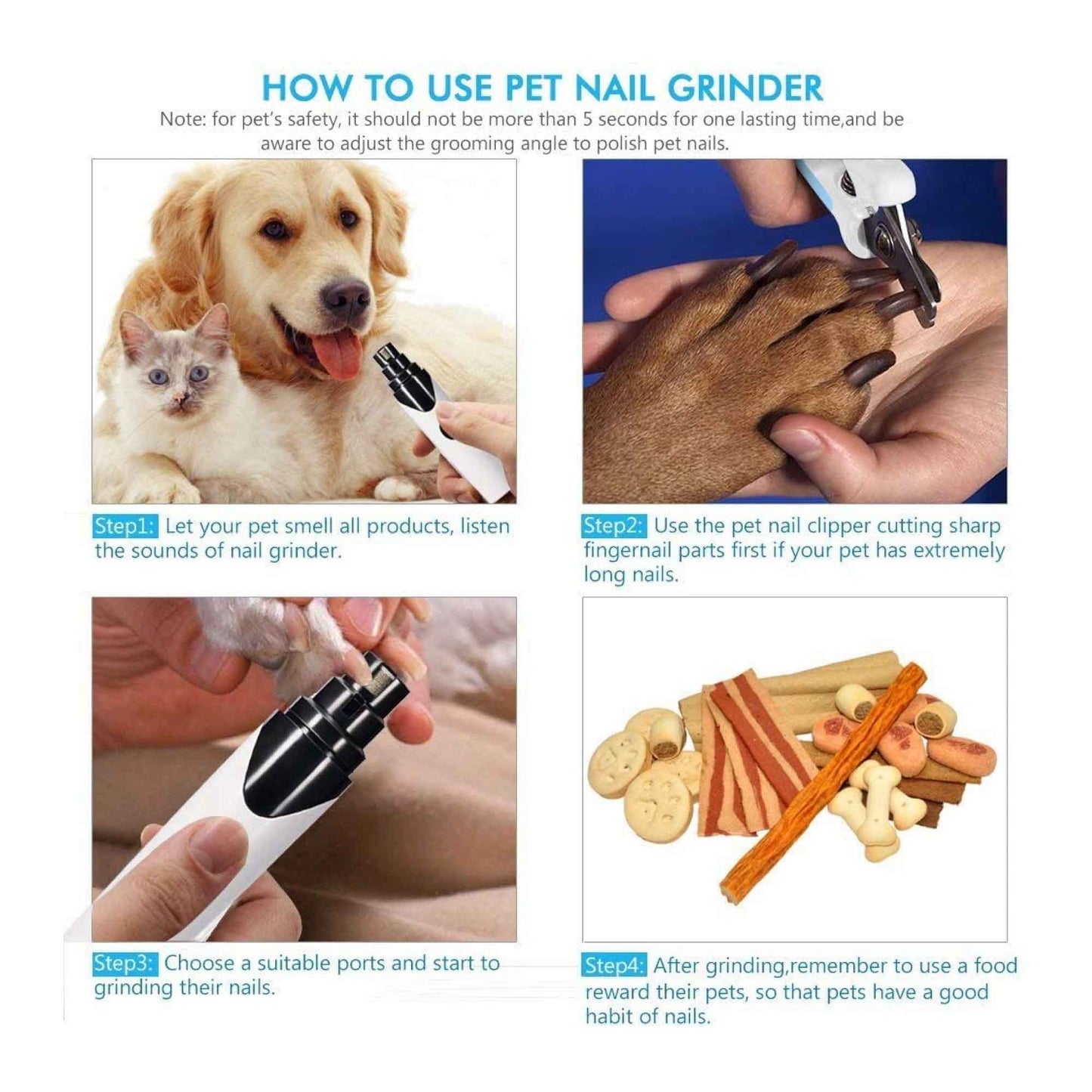 Pet Nail Grinder Dog Cat Trimmer Rechargeable Clipper Claw Filer N8