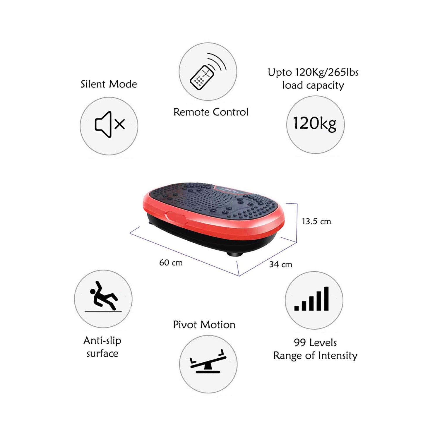 Mini Vibration Platform Red - Magnet Therapy Vibrating Machine Exercise Plate