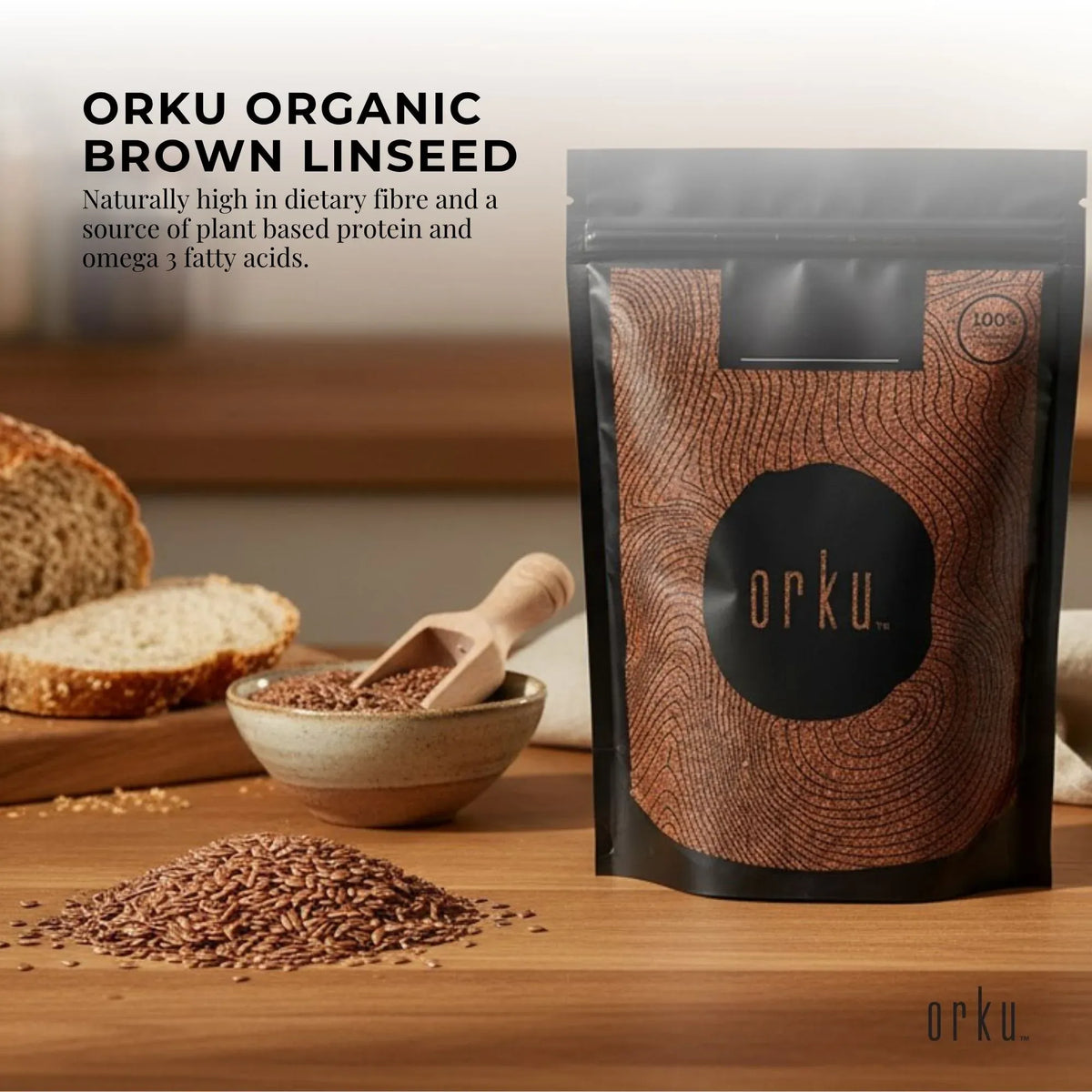 Orku 1Kg Organic Brown Linseed Flaxseed Whole Grain Non GMO