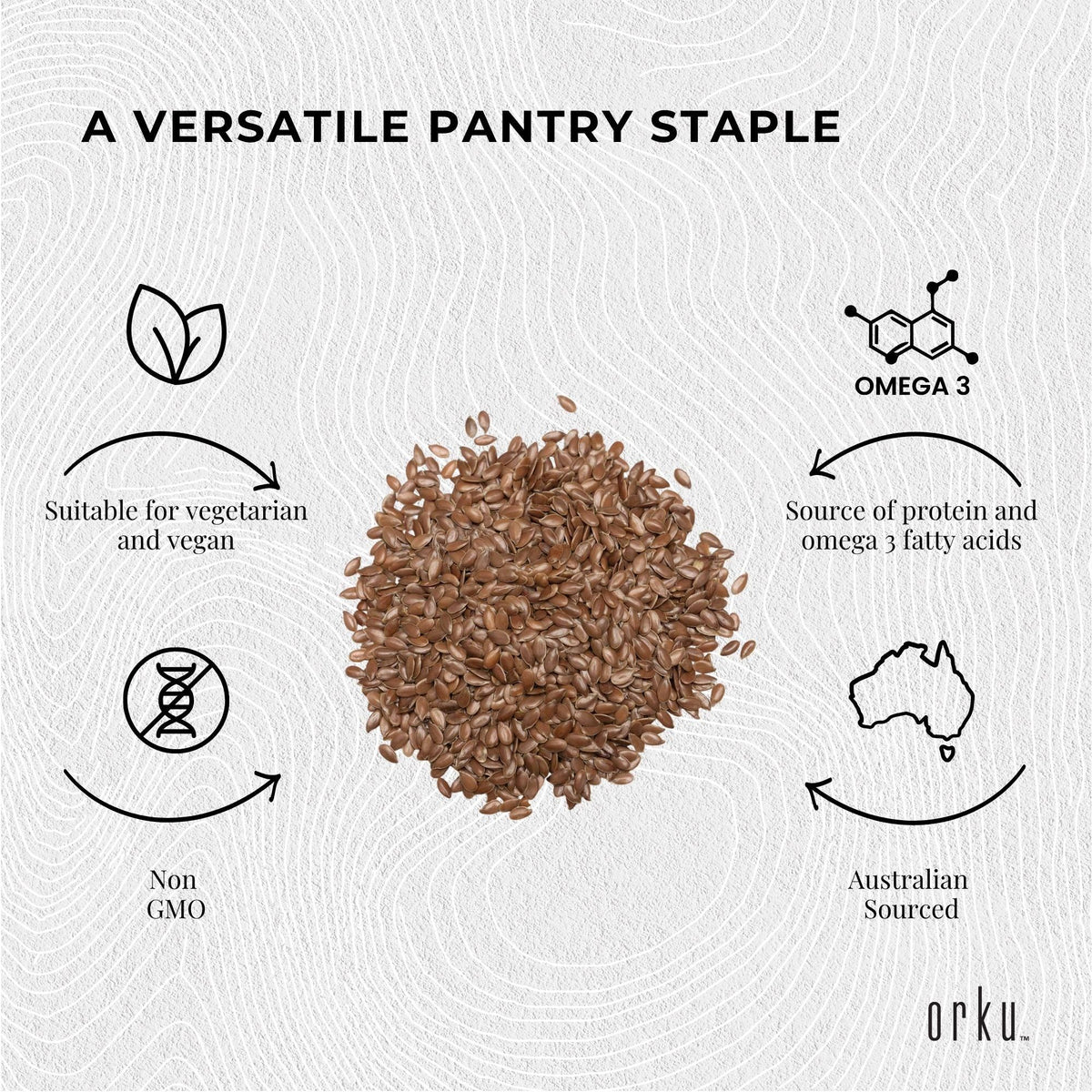 Orku 800g Organic Brown Linseed Flaxseed Whole Grain Non GMO - Tub