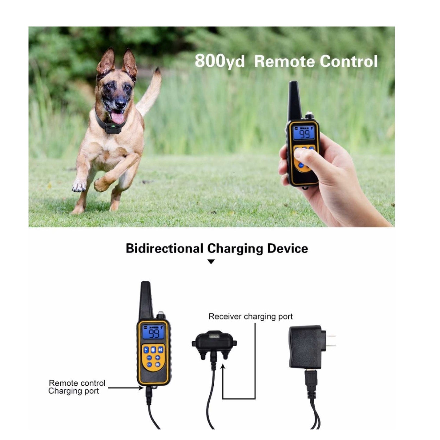 Dog Bark Collars 2x 800m Range Receivers Vibration Sound Light Training Device