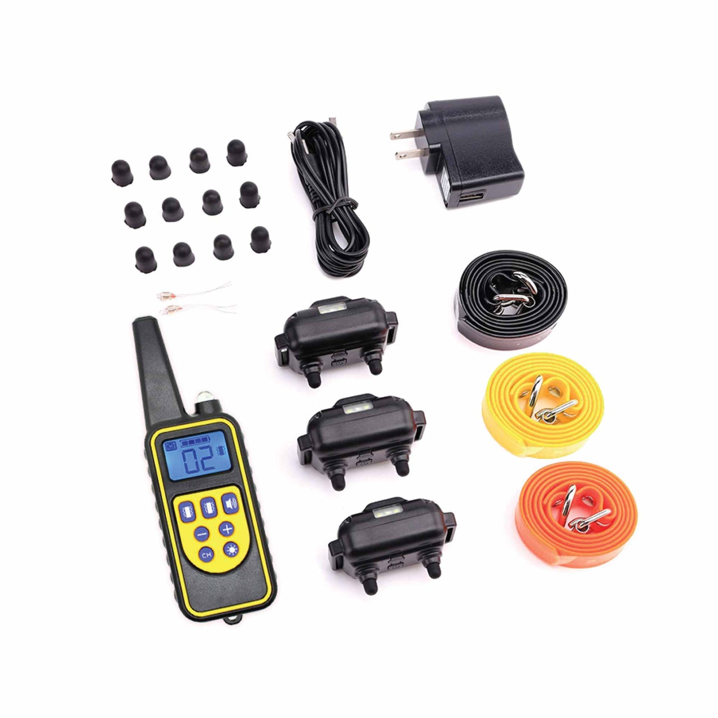 Dog Bark Collar Training Set - 3x 800m Range Receivers Vibration Sound Light