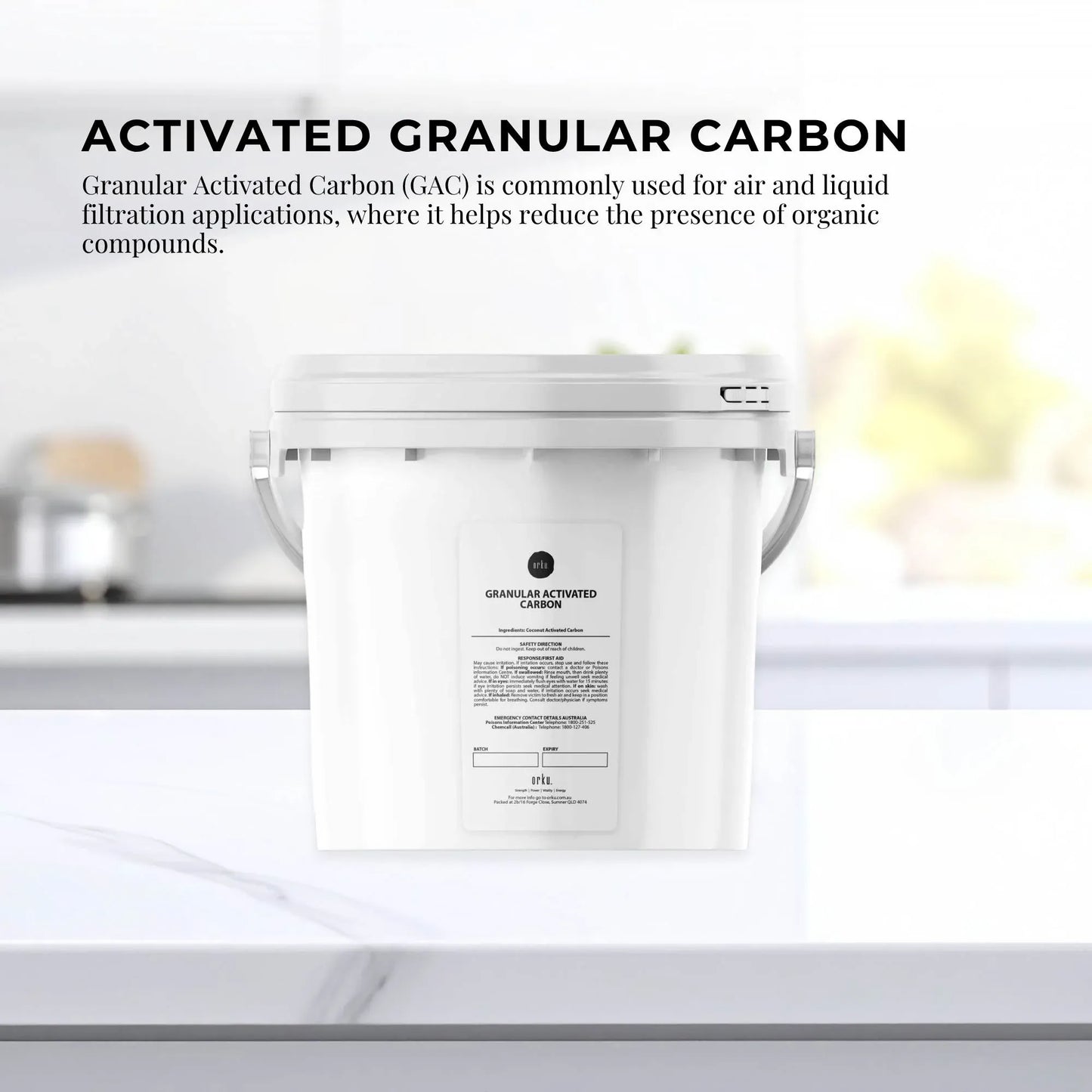 Granular Activated Carbon Tub GAC Coconut Shell Charcoal 2.5Kg - Water Filtering