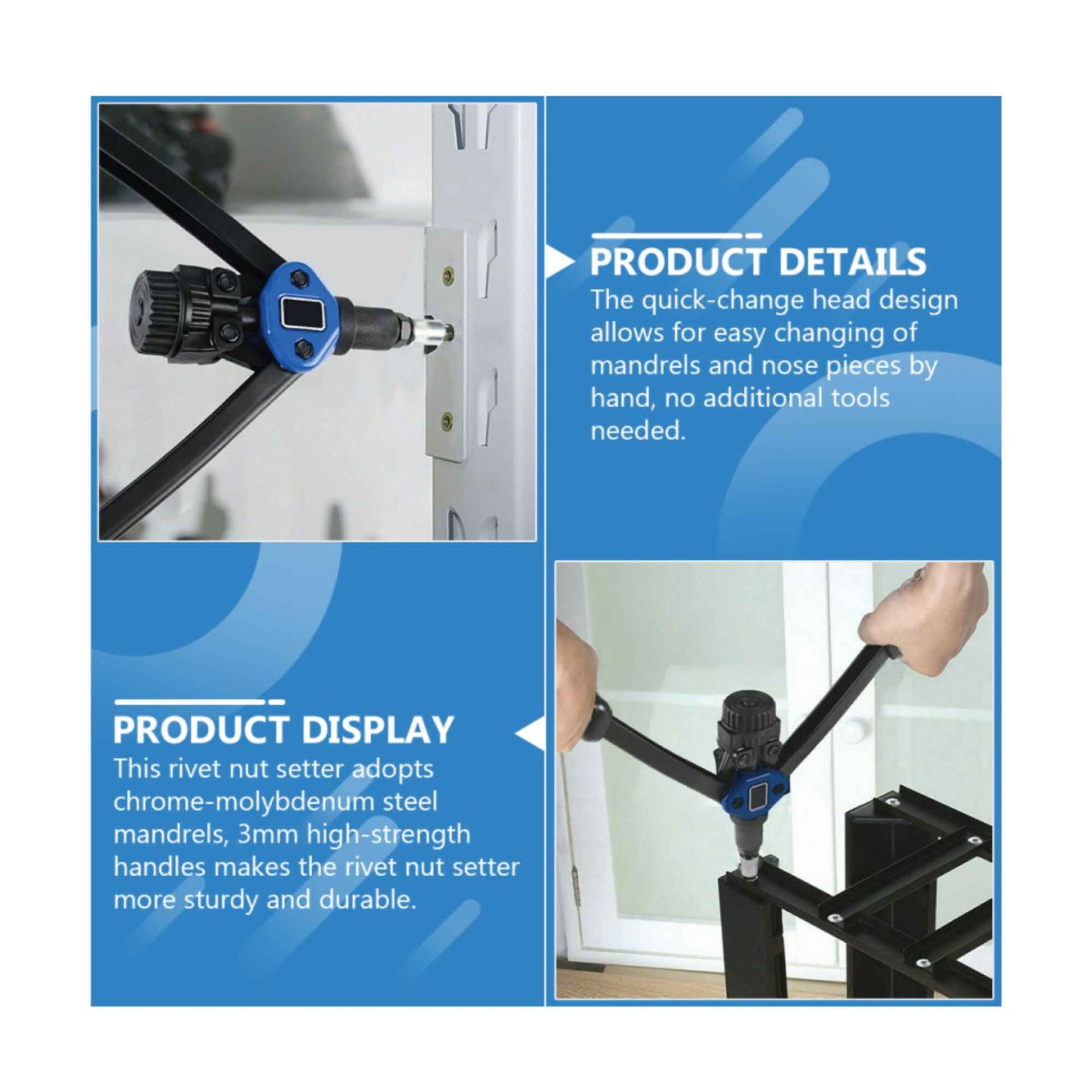 Rivet Nutsert Tool Set 110 Pcs 13" Hand Gun Rivnut M3-M12 Mandrel