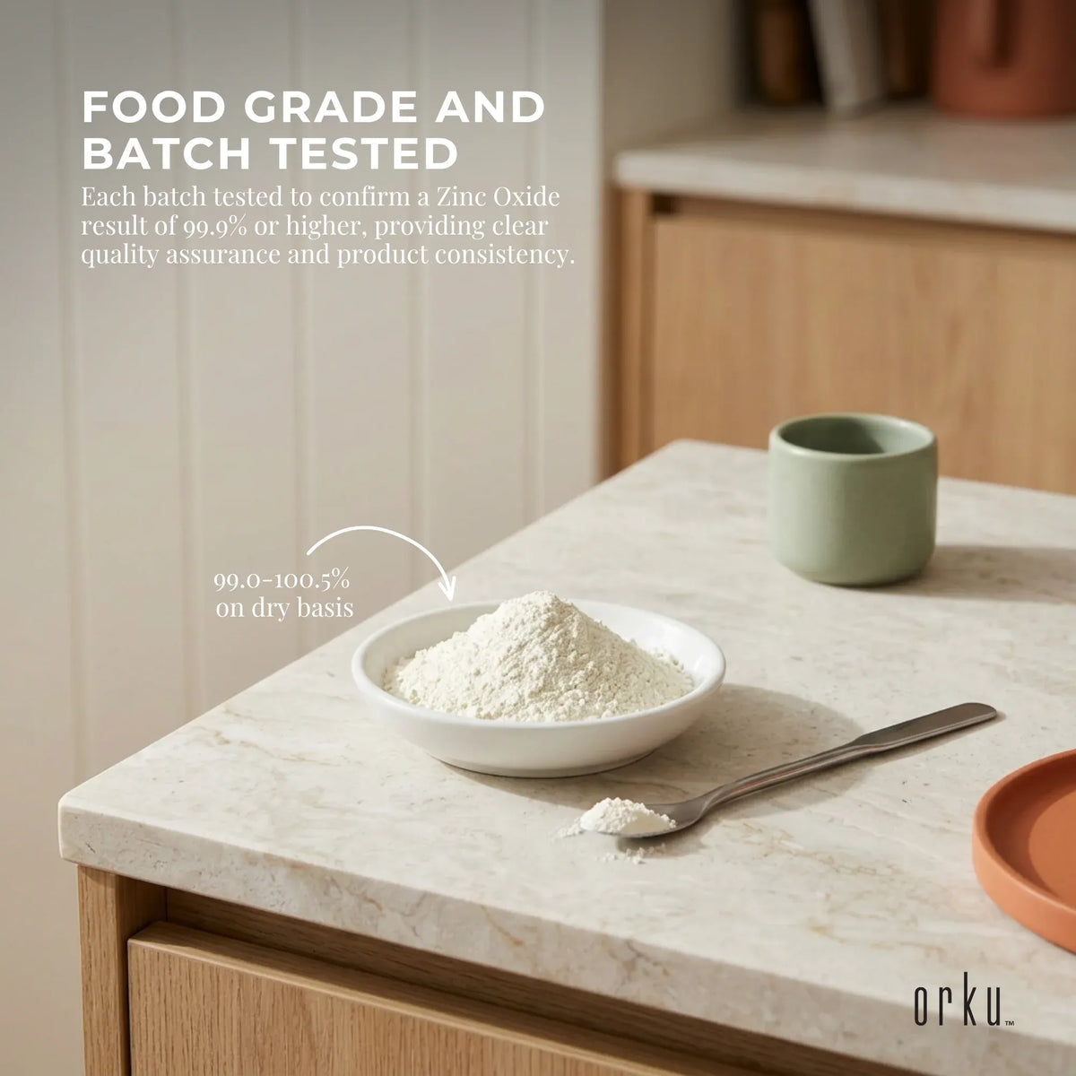 Orku 1.6Kg Zinc Oxide Powder Food Grade 99.9% ZnO Fine Raw Material Tub