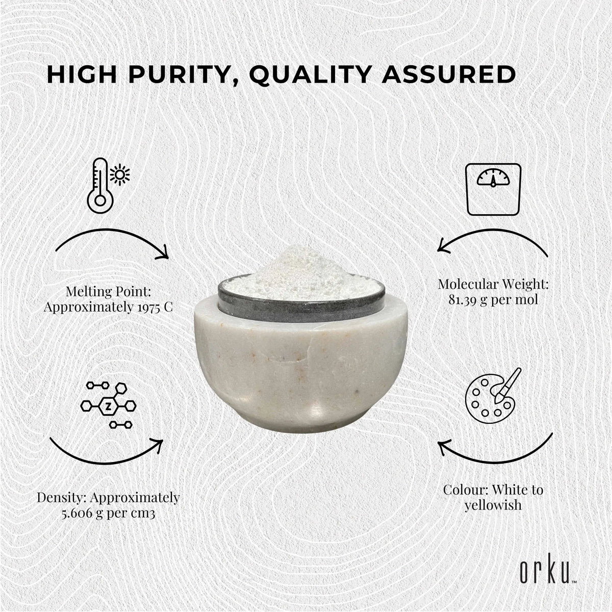 Orku 1.6Kg Zinc Oxide Powder Food Grade 99.9% ZnO Fine Raw Material Tub