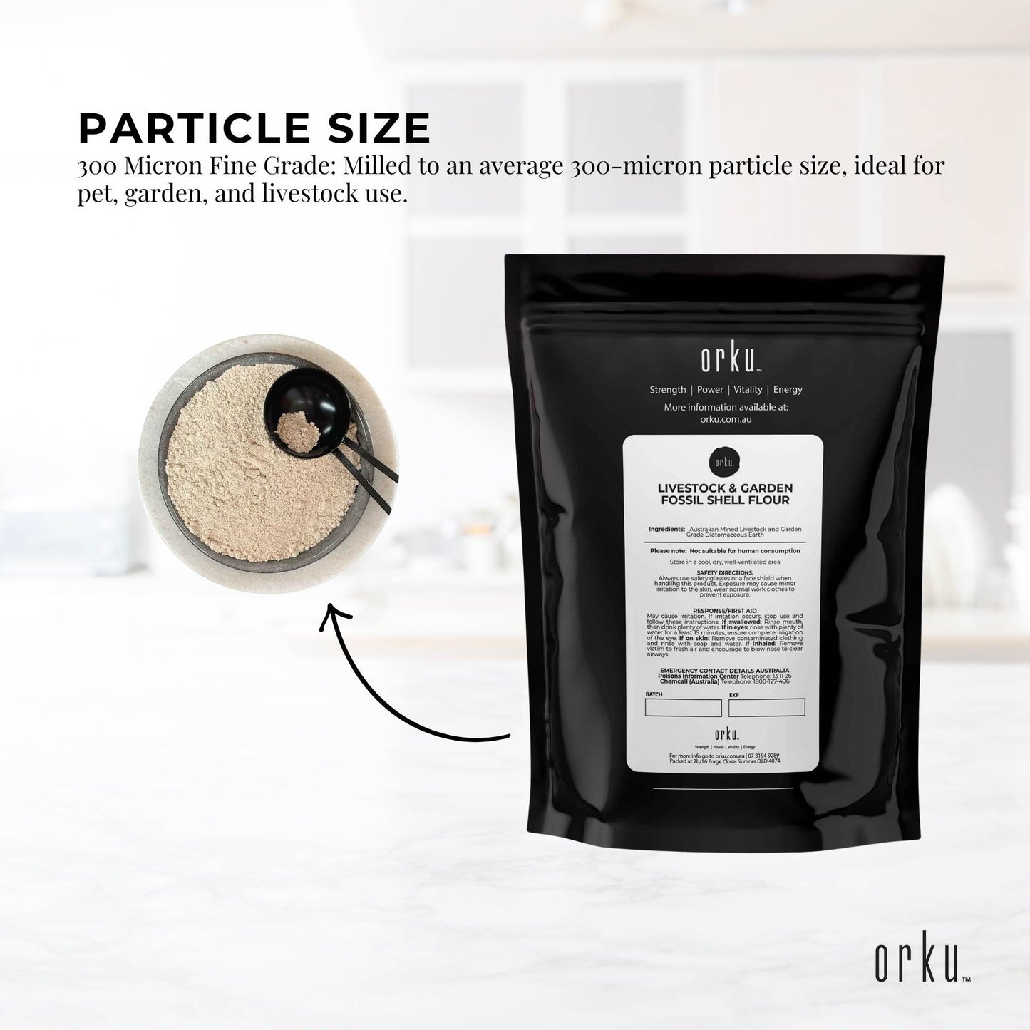 Orku Fossil Shell Flour 1Kg - Livestock Garden Pet Diatomaceous Earth