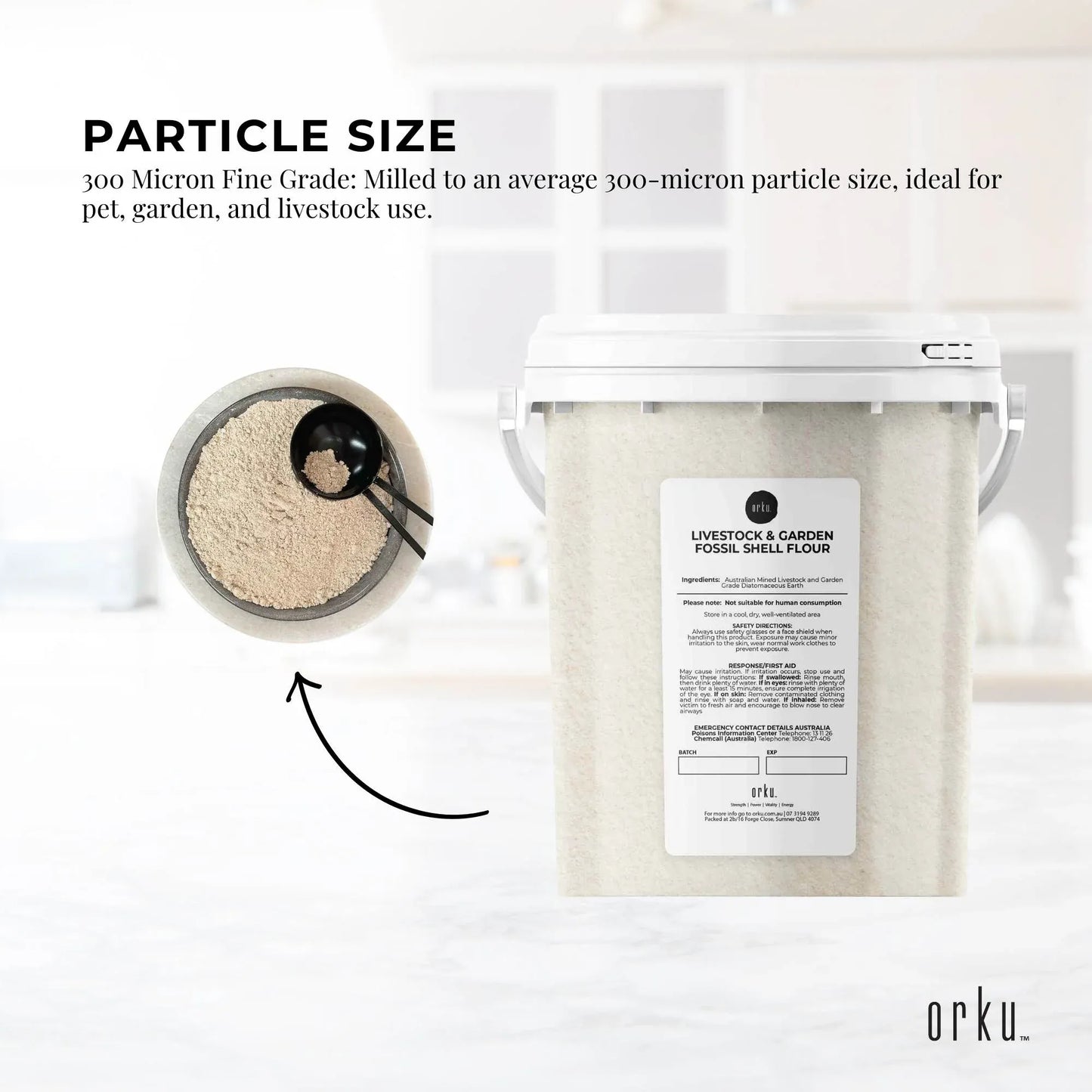 Orku Fossil Shell Flour Tub 700g - Livestock Garden Pet Diatomaceous Earth