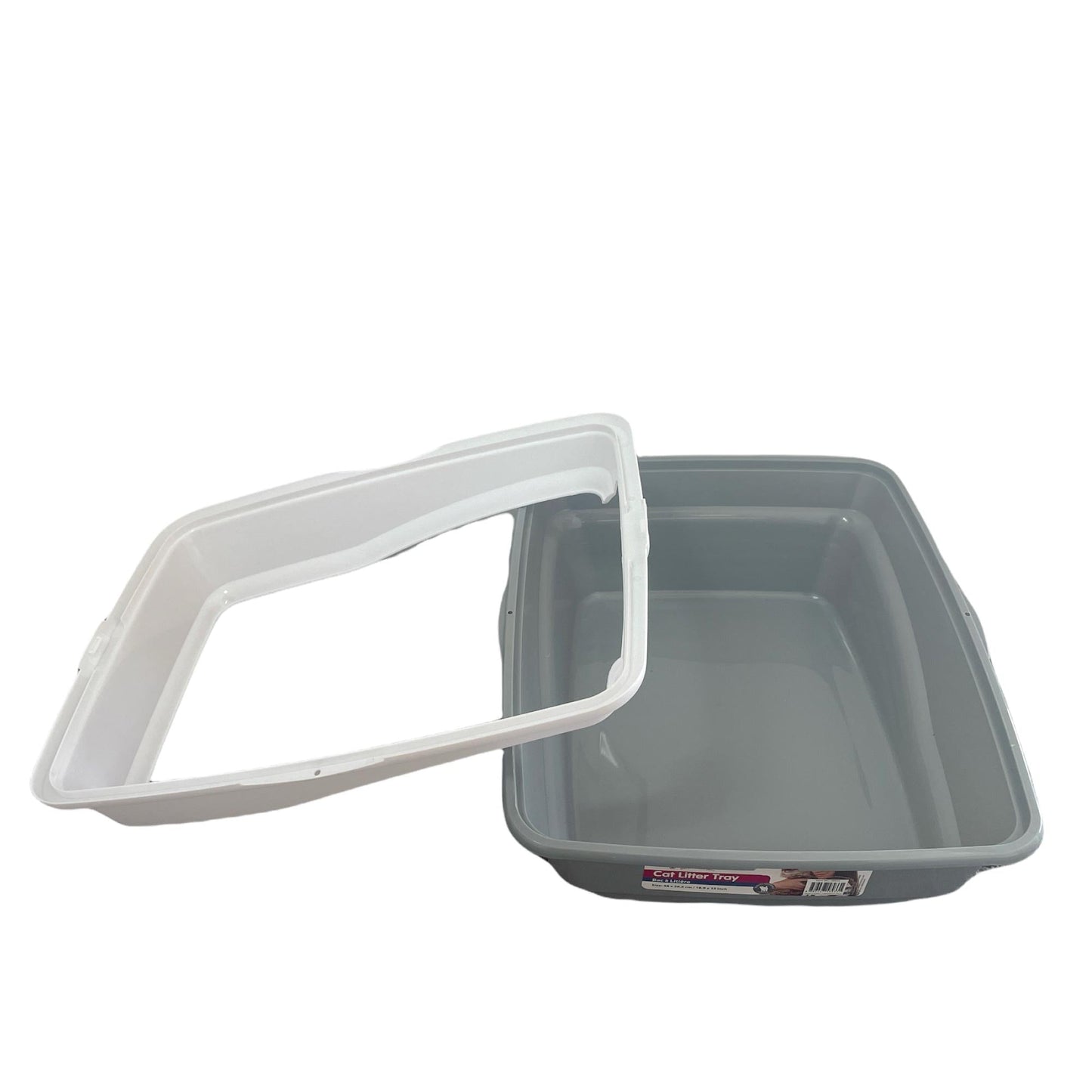 Cat Litter Tray Plastic 48x38.5x12cm Non Spill Mess Guard Rim Grey White Kitty Pan