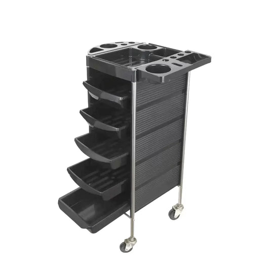 Hairdressing Trolley 5 Drawer Black 90x30x36cm Hair Salon Beauty Rolling Cart