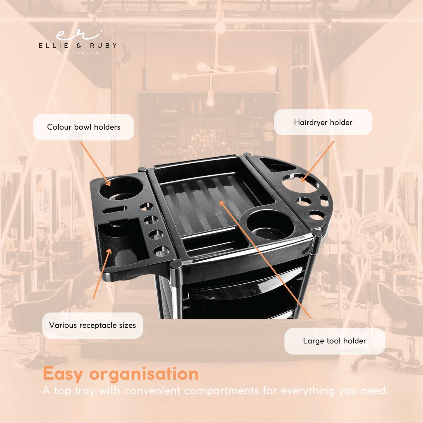 Hairdressing Trolley 5 Drawer Black 90x30x36cm Hair Salon Beauty Rolling Cart