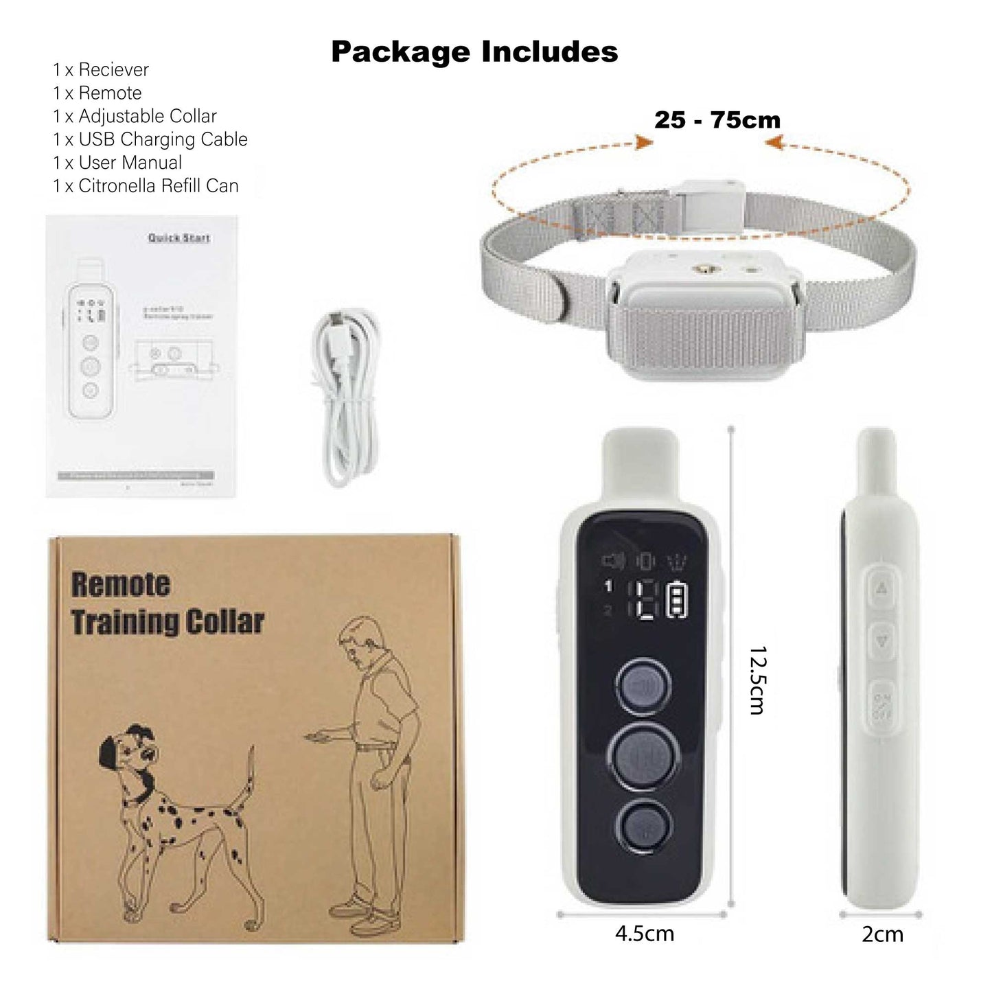 Dog Bark Collar Rechargeable Remote Citronella Mist Spray Trainer