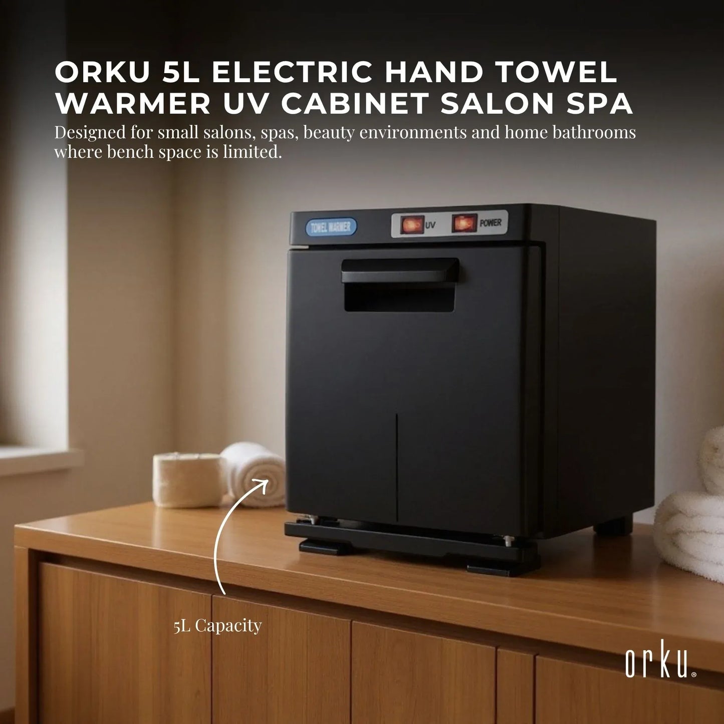 Hand Towel Warmer Mini UV Steriliser Cabinet 5L Black - Hot Heater Sanitiser