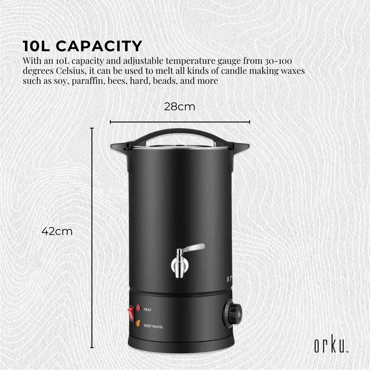 Candle Wax Heater 10L Black with Tap - Soy Wax Melter Candle Making Pot