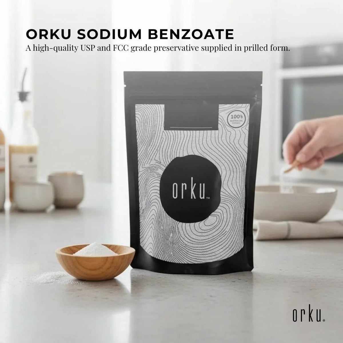 Orku 1Kg Sodium Benzoate USP/FCC Grade Prills – E211 Preservative CAS 532-32-1