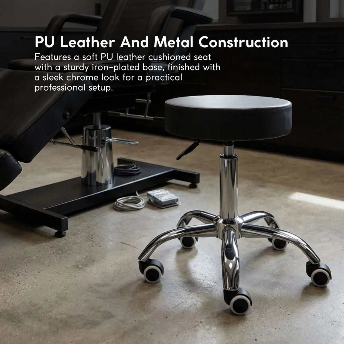 Ellie & Ruby Adjustable Salon Stool - Swivel Rolling Beauty Chair