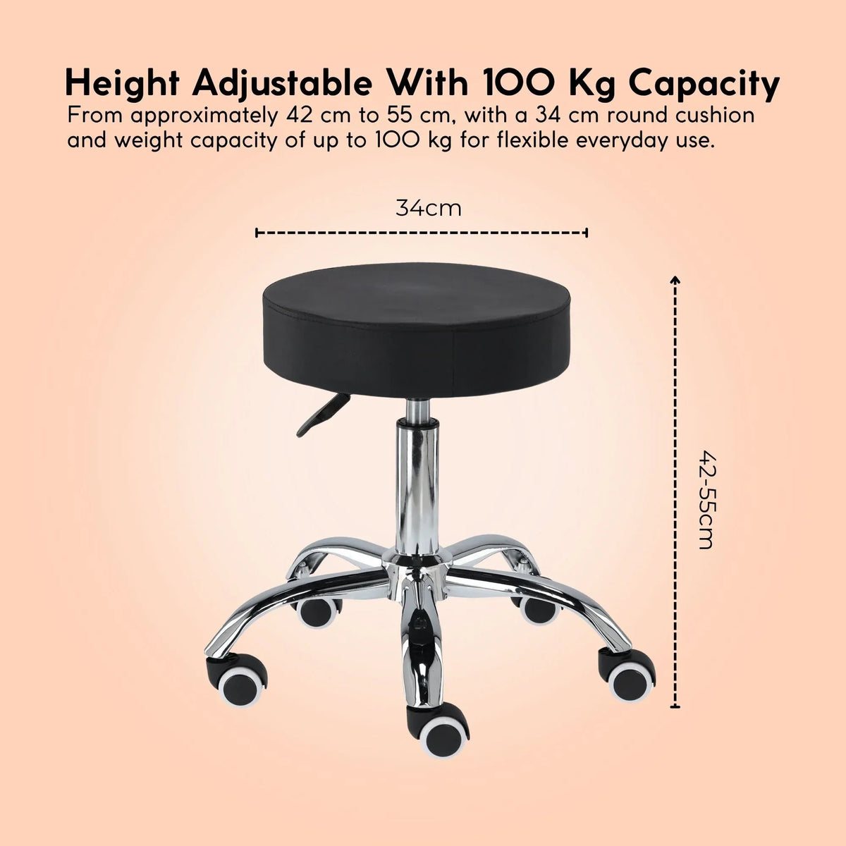 Ellie & Ruby Adjustable Salon Stool - Swivel Rolling Beauty Chair