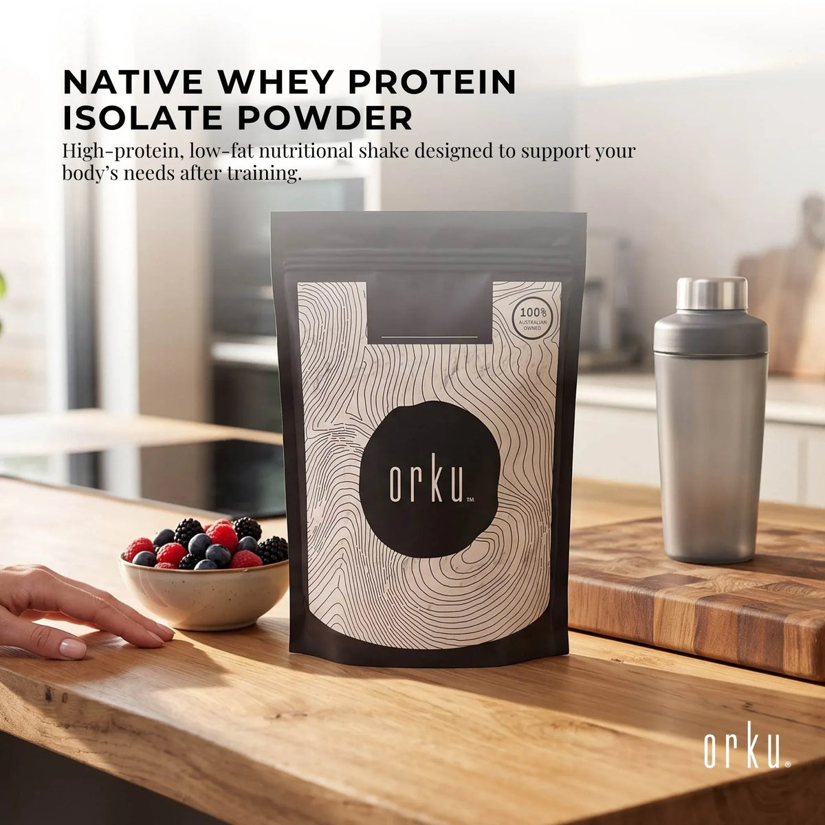 Orku 2Kg Whey Protein Isolate Powder WPI 90% Unflavoured Native Bag