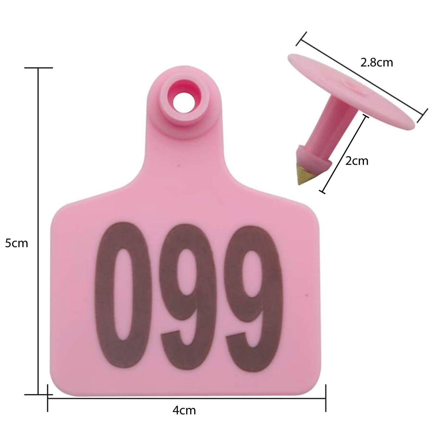 Cattle Ear Tags 1-100 5x4cm Set - Small Pink Pig Goat Livestock Label