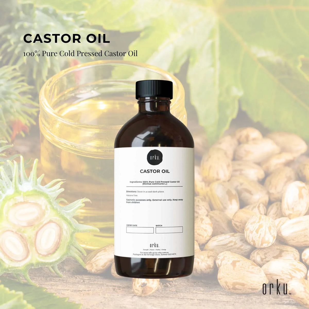 Orku 500ml Castor Oil Cold Pressed Virgin Hexane Free