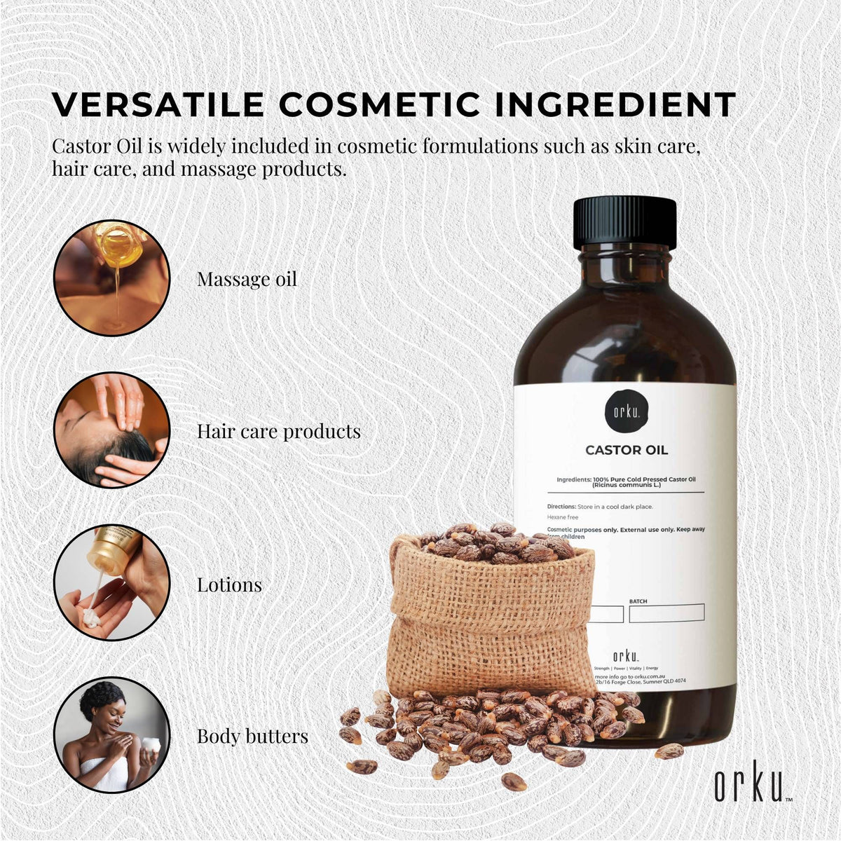 Orku 500ml Castor Oil Cold Pressed Virgin Hexane Free