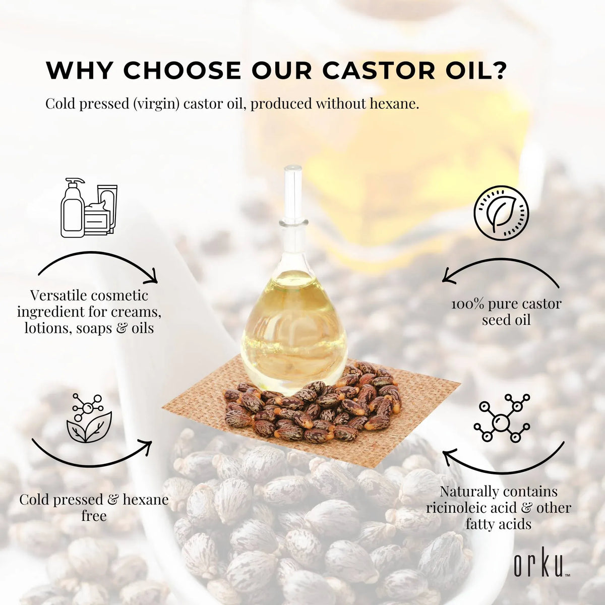 Orku 500ml Castor Oil Cold Pressed Virgin Hexane Free