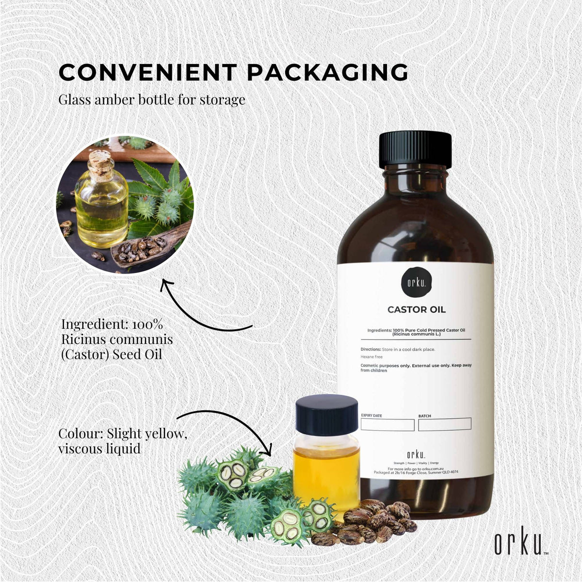 Orku 500ml Castor Oil Cold Pressed Virgin Hexane Free