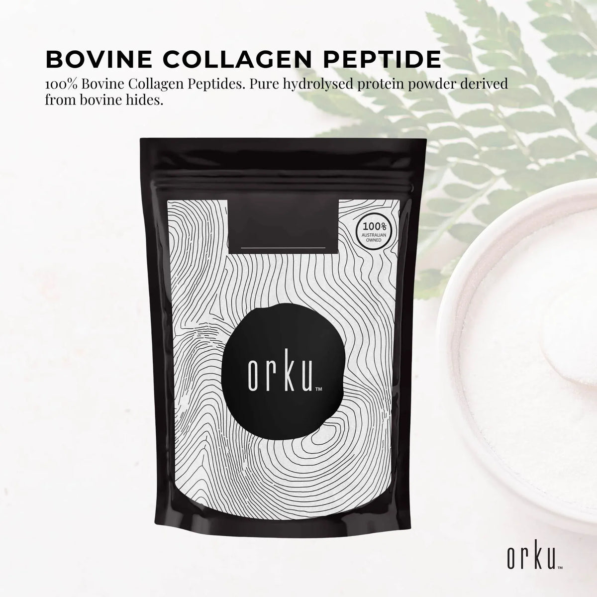 Orku 2Kg Bovine Collagen Peptides Powder Hydrolysed Protein Unflavoured