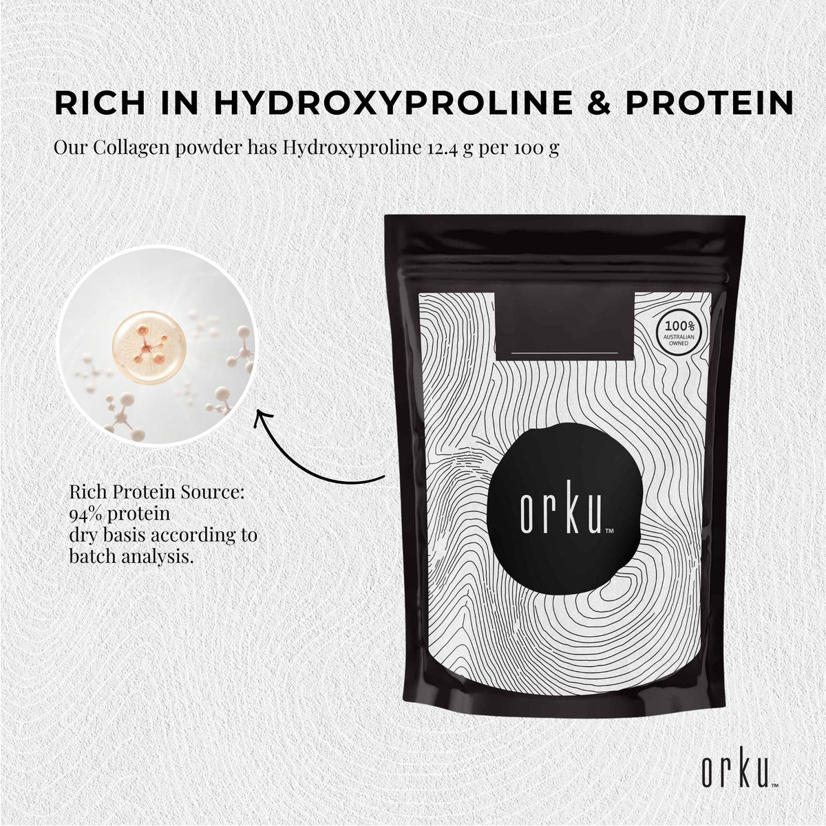 Orku 2Kg Bovine Collagen Peptides Powder Hydrolysed Protein Unflavoured