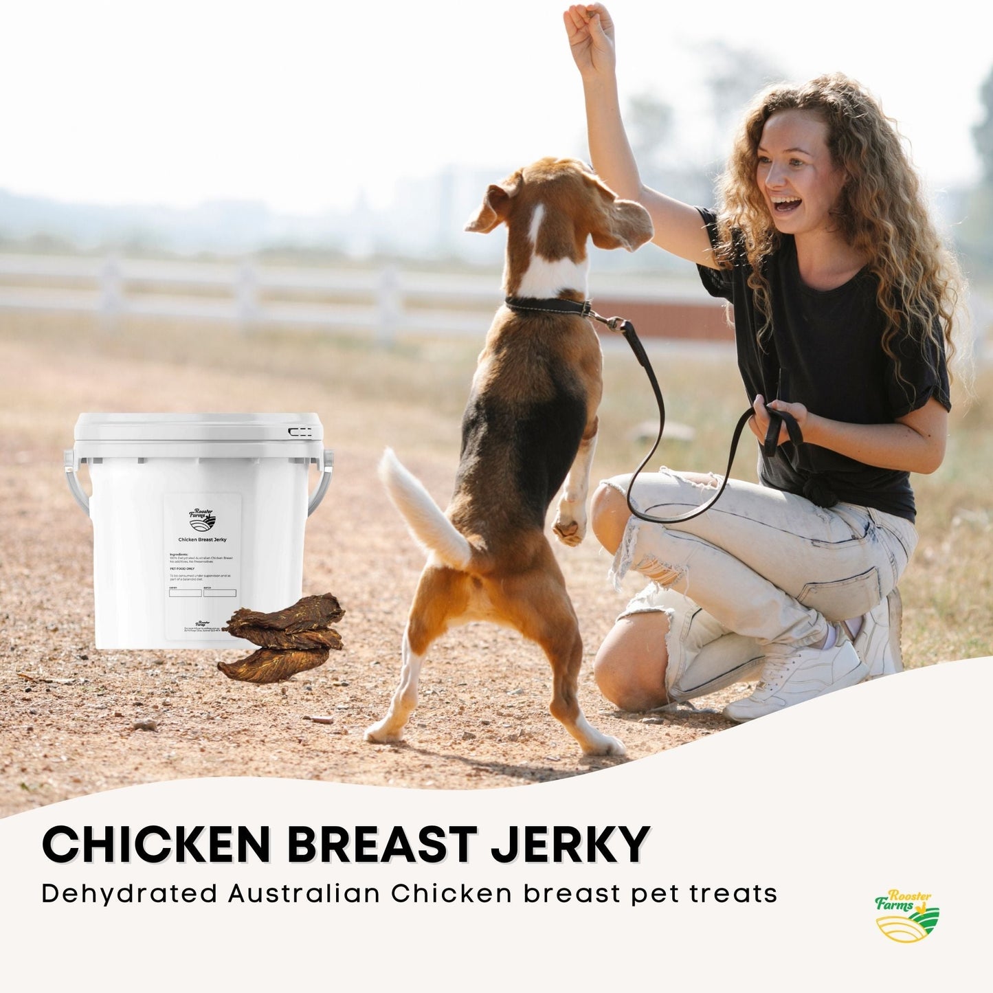 Dog Treat Chicken Breast Jerky Bucket 1.5Kg - Dehydrated Australian Healthy Puppy Chew