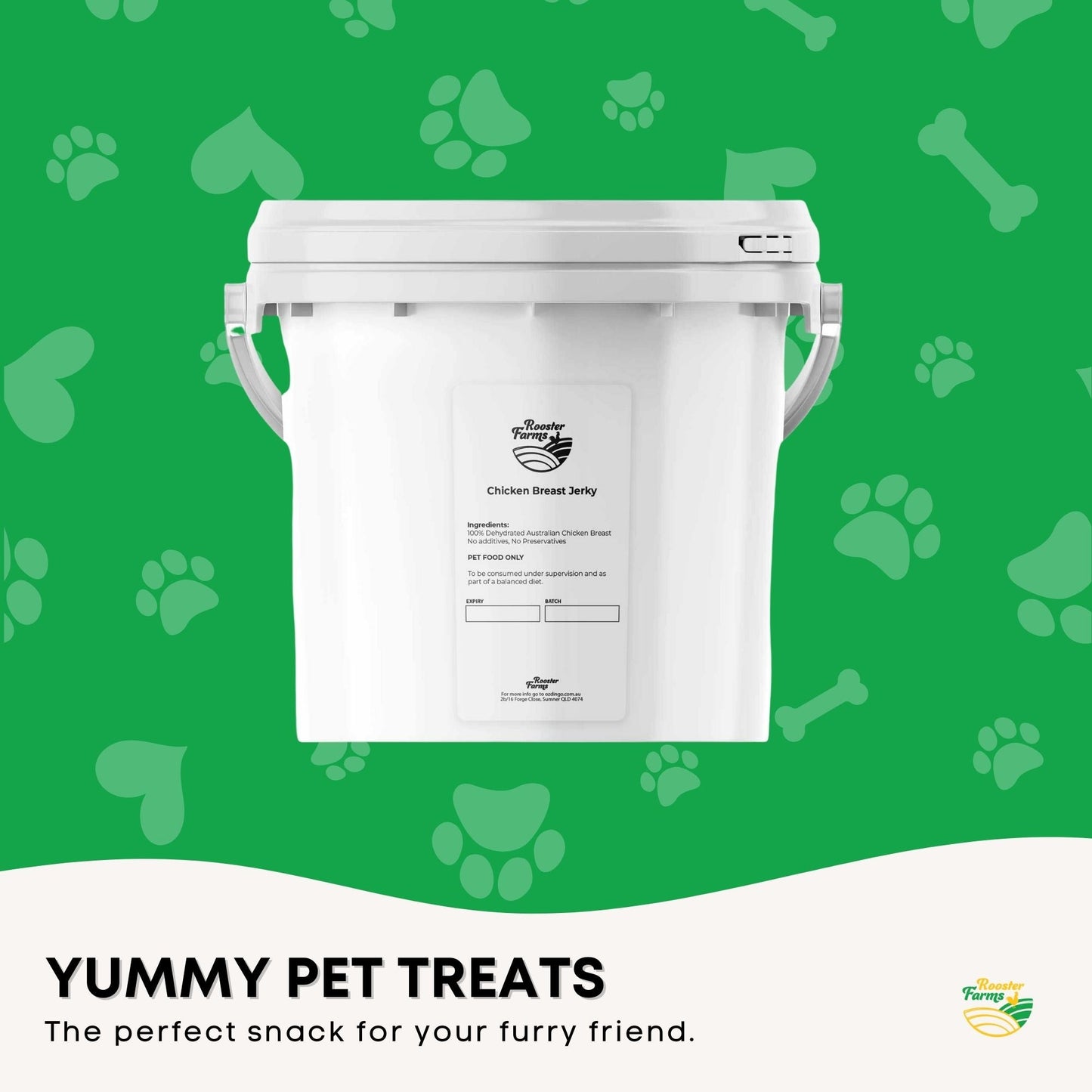 Dog Treat Chicken Breast Jerky Bucket 1.5Kg - Dehydrated Australian Healthy Puppy Chew