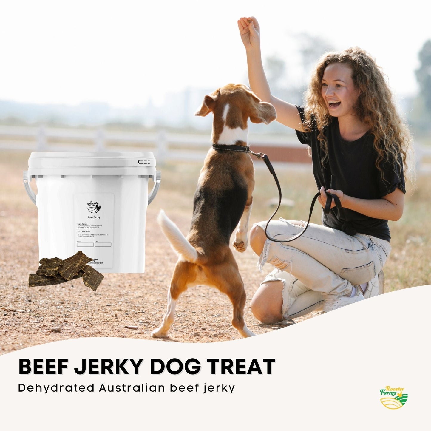 Dog Treat Beef Jerky 700g Bucket - Dehydrated Australian Healthy Puppy Chew